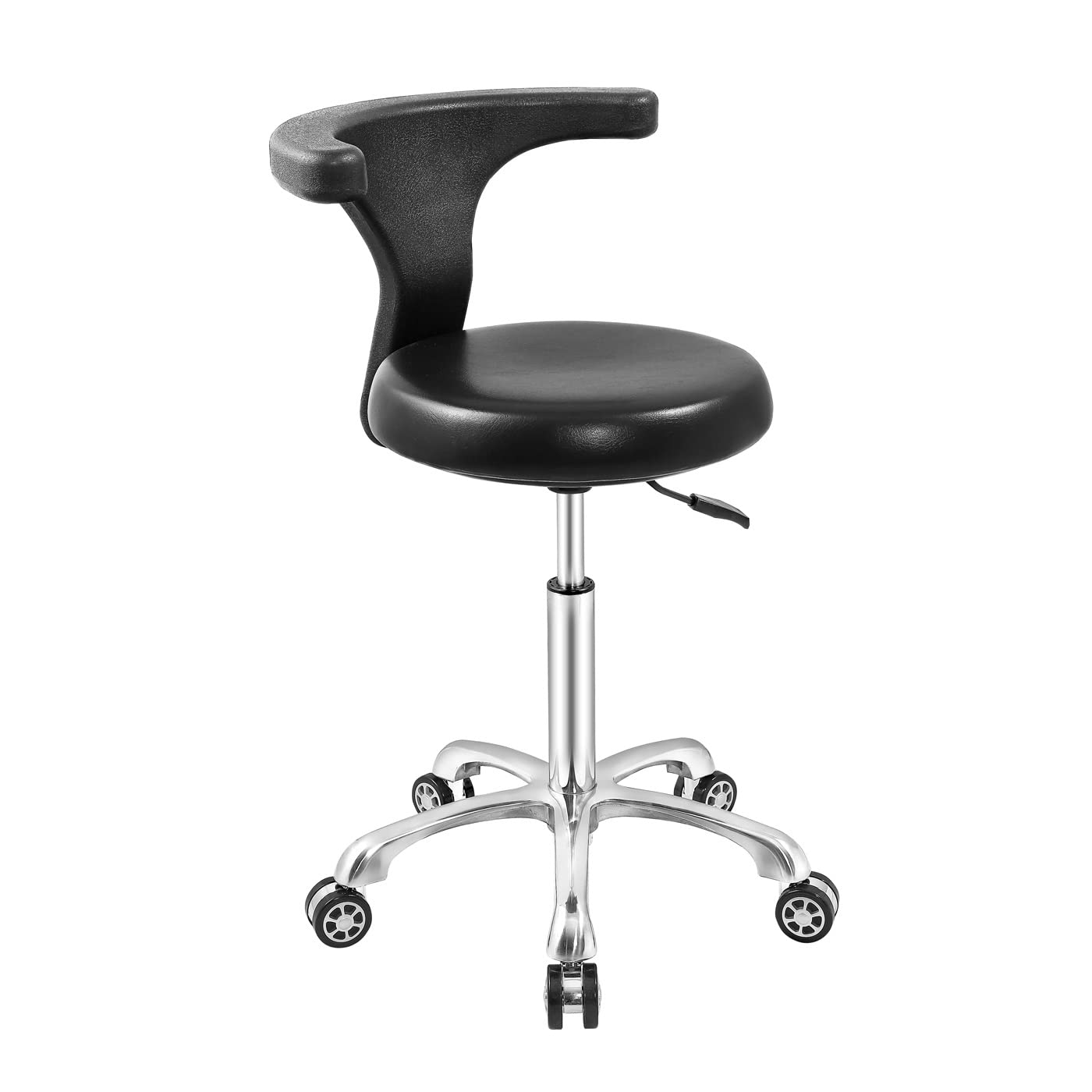 Adjustable and Durable Rolling Stool with Backrest - Ergonomic Office Chair for Kitchen, Dental Clinic, Medical Office, Retail Store, Lab & Home Use (Black) - Perfect for Workstations, Salon & Tattoo Parlors