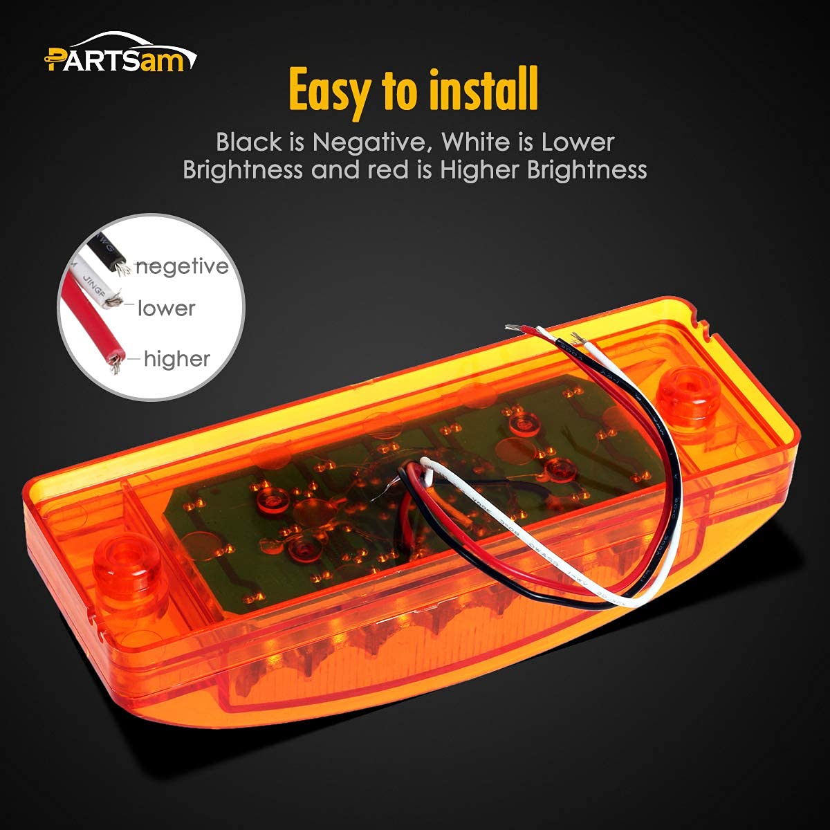 Partsam 12Pcs 2x6 LED Trailer Lights - Waterproof 12V Rectangular Side Marker & Turn Signal Lights with 21 Diodes & Reflectors (2 Red + 10 Amber) - Perfect for Trucks, Trailers, RVs & Commercial Vehicles