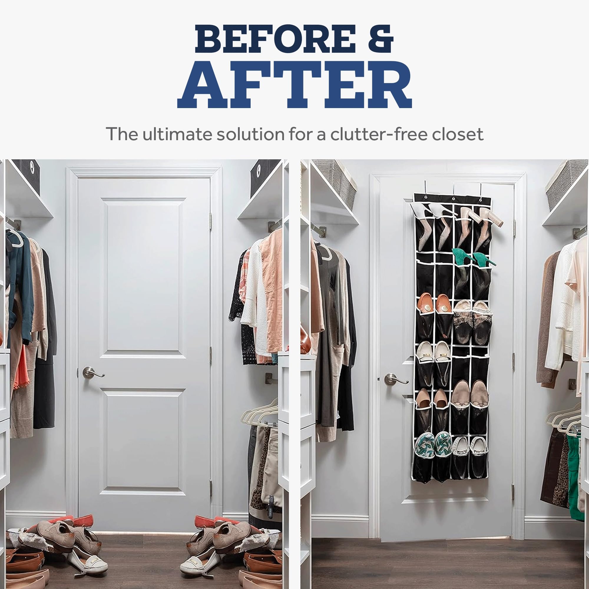ZOBER Over the Door Shoe Organizer with 24 Mesh Pockets - Space Saving Hanging Storage for Shoes, Towels, Toys & Snacks - Perfect for Closet, Pantry, Dorm Room & Small Space Organization