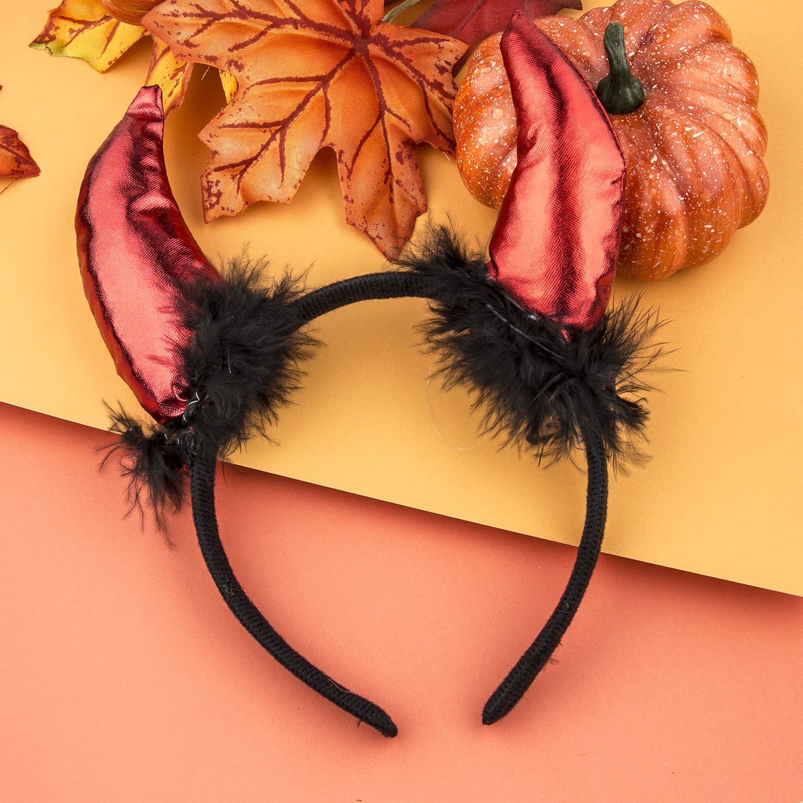 LUX ACCESSORIES Halloween Devil Costume Set - Red & Black Fuzzy Horn Headband, Tail, Pitchfork Accessories for Sexy Cosplay, Party, and Festive Events