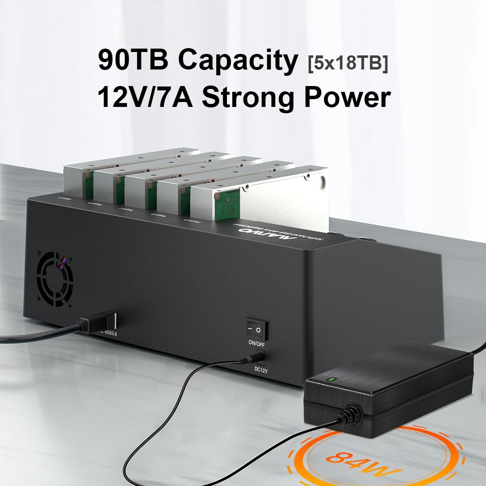 MAIWO 5-Bay USB 3.0 Hard Drive Docking Station with Offline Clone Function - Supports 2.5/3.5 Inch SATA HDD/SSD, UASP Technology, 90TB Capacity - Perfect for Data Backup, Disk Duplication & IT Professionals