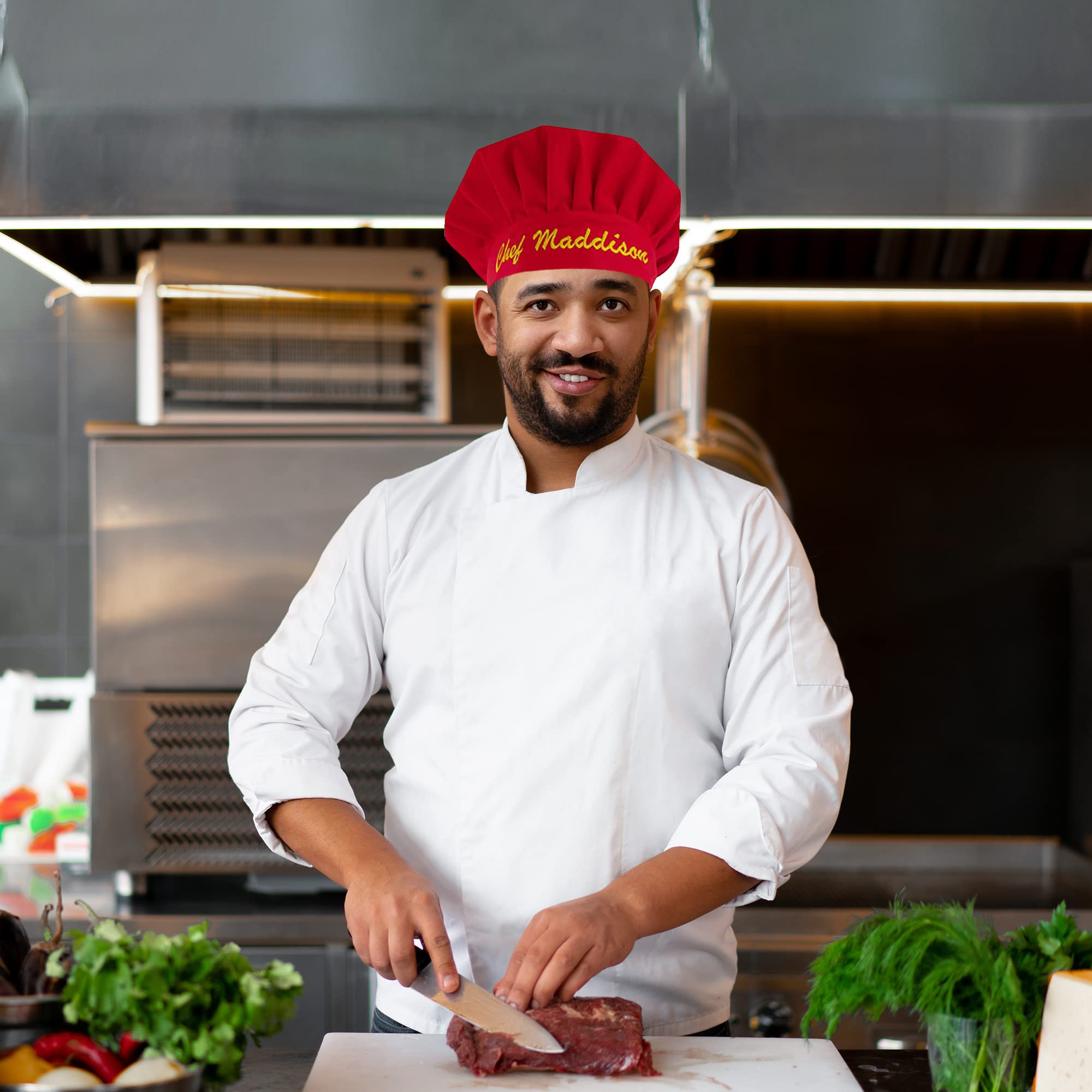 Custom Embroidered Chef Hats for Men & Women - Personalized Cooking Cap with Name - Adjustable Adult Chef Hat for Professional Kitchens, BBQ Parties & Culinary Classes