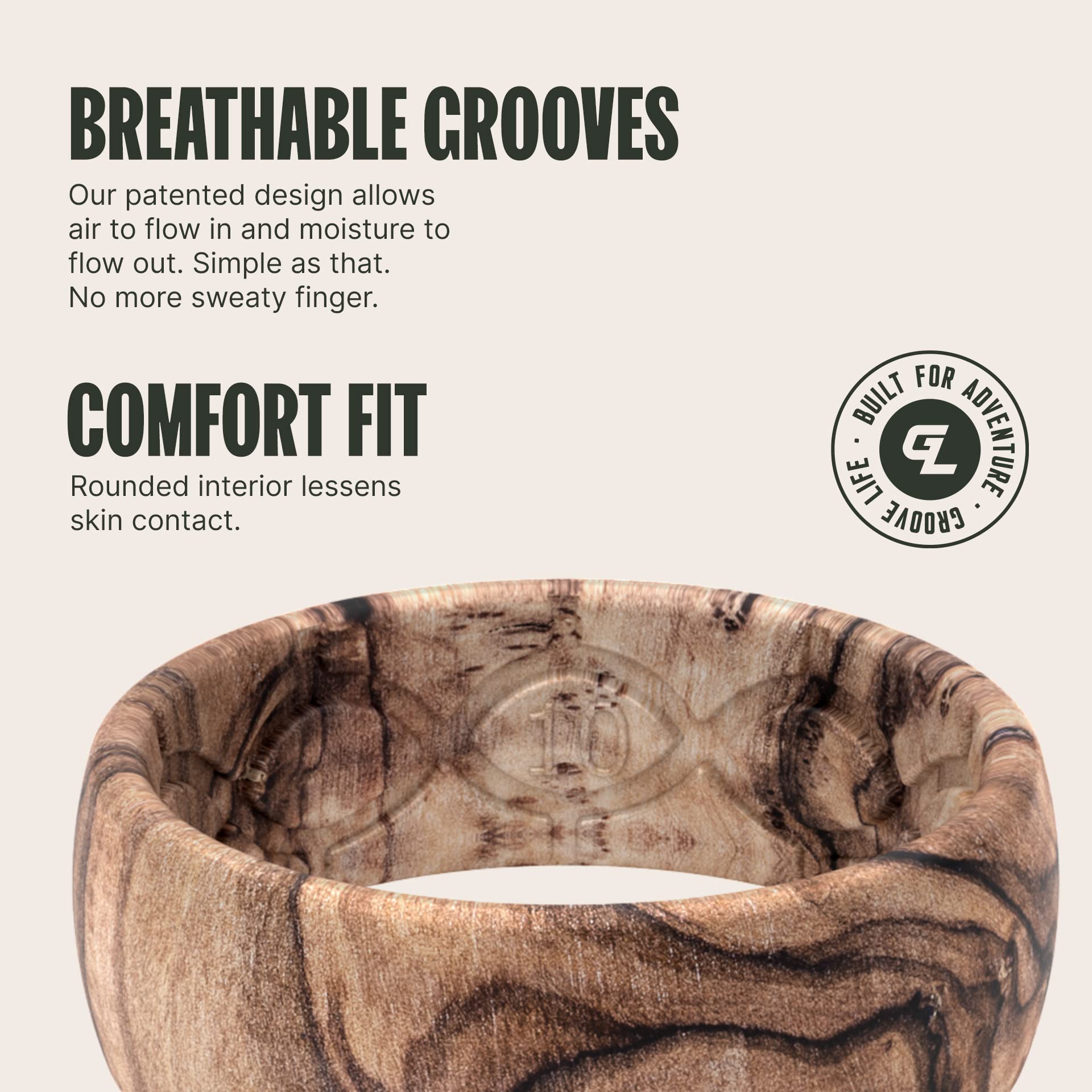 Groove Life Nomad Silicone Wedding Band for Men - Breathable Rubber Ring with Unique Design, Comfort Fit & Lifetime Warranty - Perfect for Active Lifestyles, Gym, Swimming & Outdoor Adventures