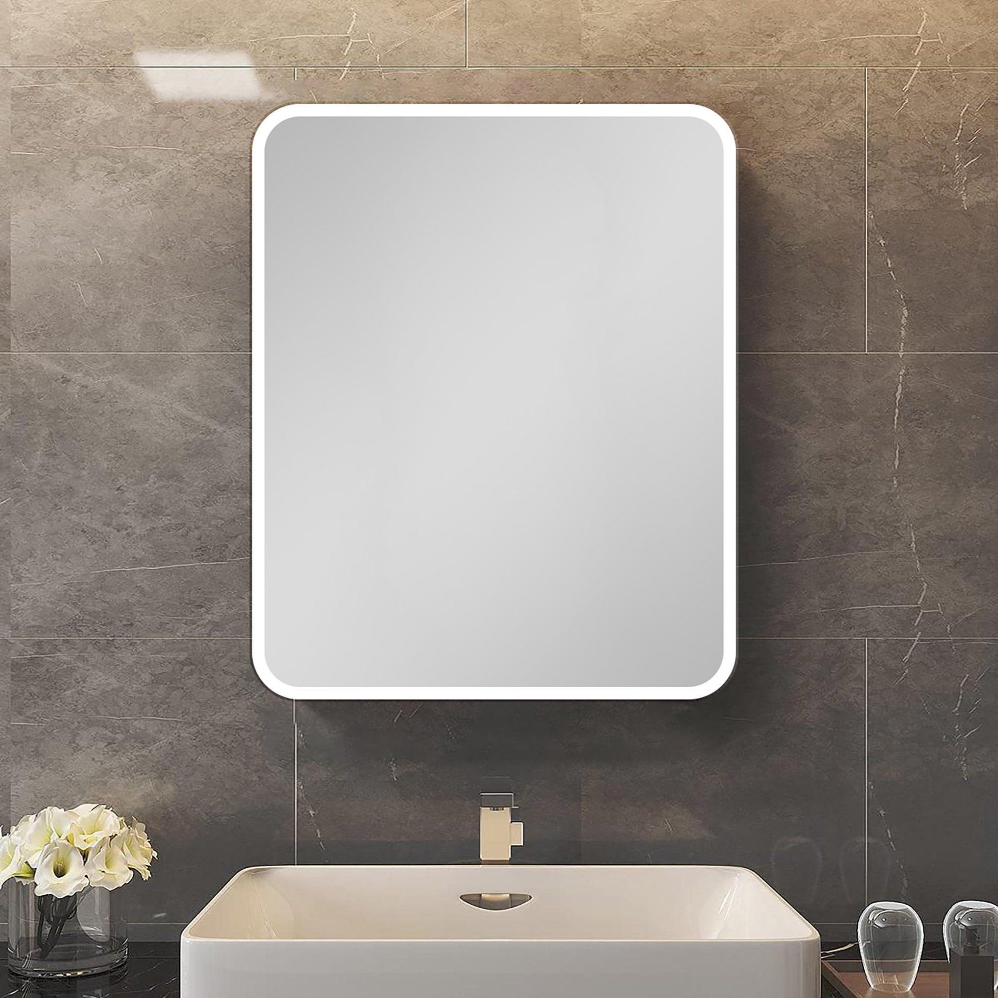 20 x 28 Inch Silver Metal Framed Wall Mount/Recessed Bathroom Medicine Cabinet with Mirror - Perfect for Small Bathrooms, Vanity Storage & Modern Home Decor