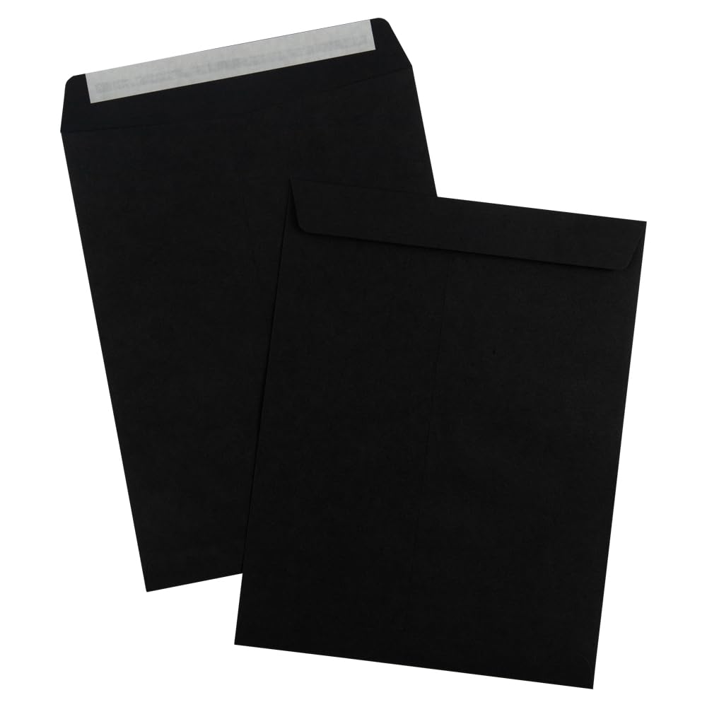 Premium LUXPaper 10 x 13 Open End Envelopes - Self-Seal Peel & Press, Midnight Black, 80lb Text Weight, Pack of 1000 - Perfect for Business Mailings, Wedding Invitations & Professional Correspondence