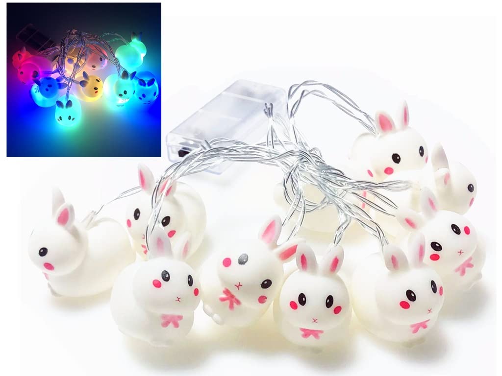 Colorful 10 LED Easter Bunny String Lights - 5.41Ft Battery Powered Fairy Lights for Home Decor, Party, Easter, Birthday, Kids Room & Nursery Night Light - Perfect for Indoor Decorations, Holiday Celebrations and Children's Bedside Lighting