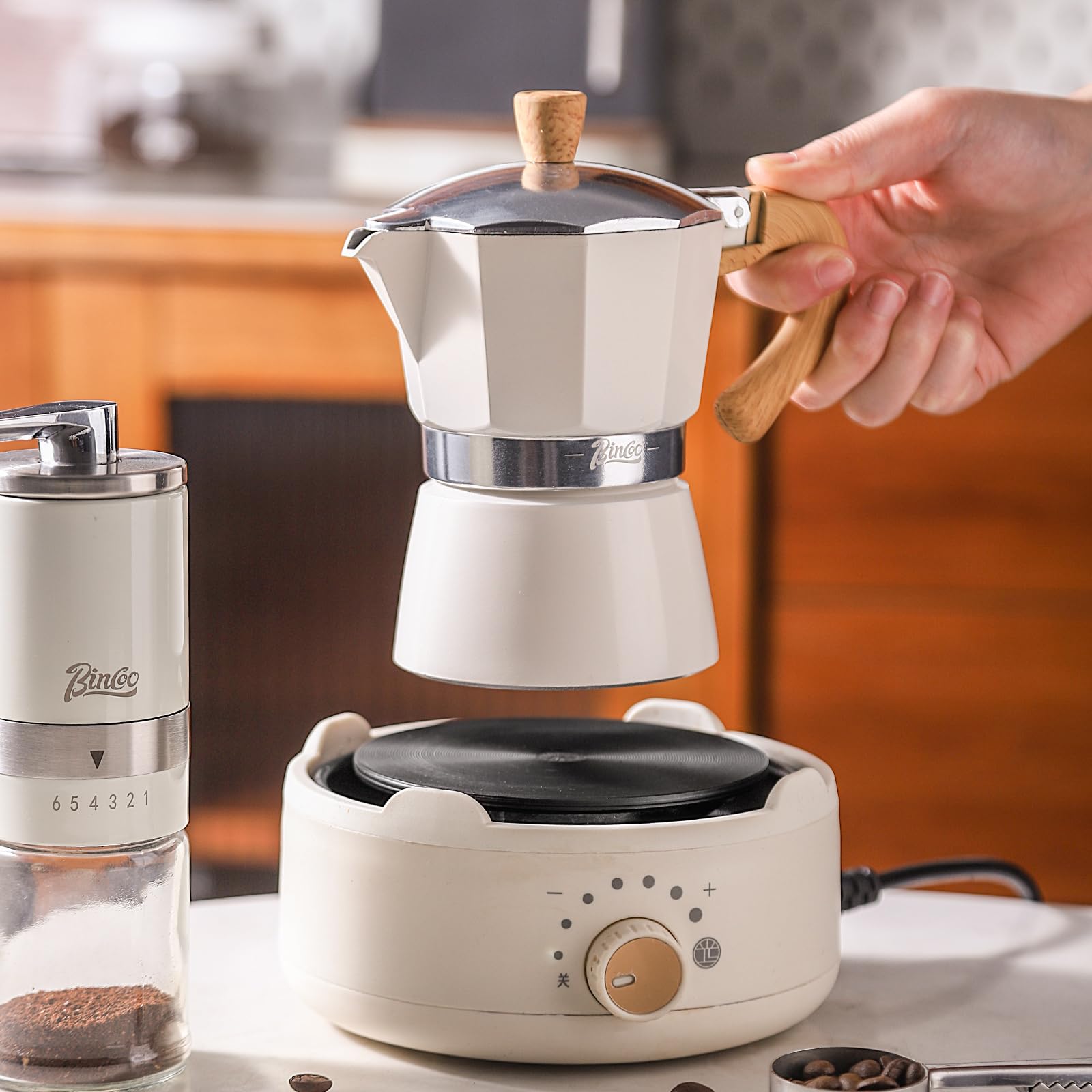 Bincoo 2 Cup (120ML) Stovetop Espresso Maker - Italian Moka Pot for Camping & Home Use - Easy to Use Coffee Maker (White) - Perfect for Outdoor Adventures & Morning Coffee Rituals