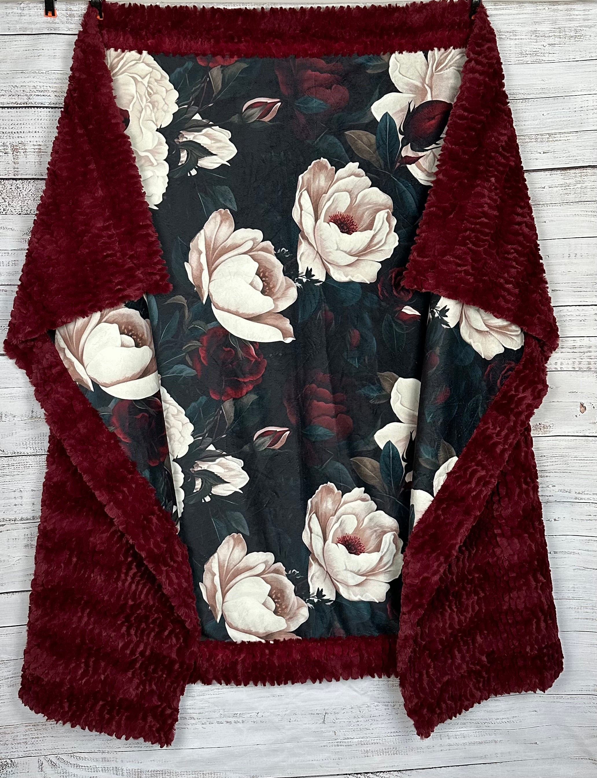 Gothic Rose on Merlot Luxury Large 55x79 Inch Minky Blanket - Ultra Soft & Durable Spoonflower Fabric - Perfect for Bedroom Decor, Cozy Sofa Throw, and Gift Giving