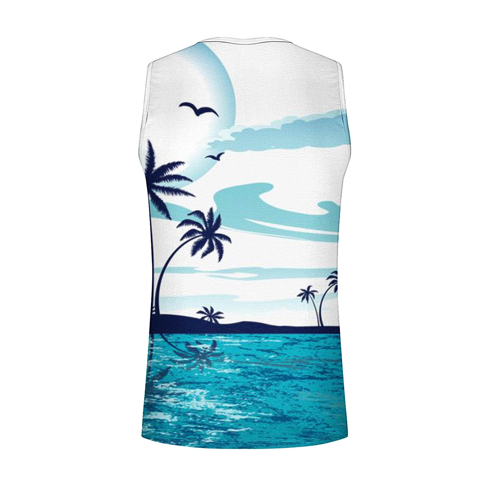 Wodceeke Men's Beach Tank Tops - 3D Hawaiian Graphic Sleeveless Tee Shirts for Summer, Gym Workout & Athletic Undershirt | Casual Wear, Surfing, Vacation & Outdoor Activities