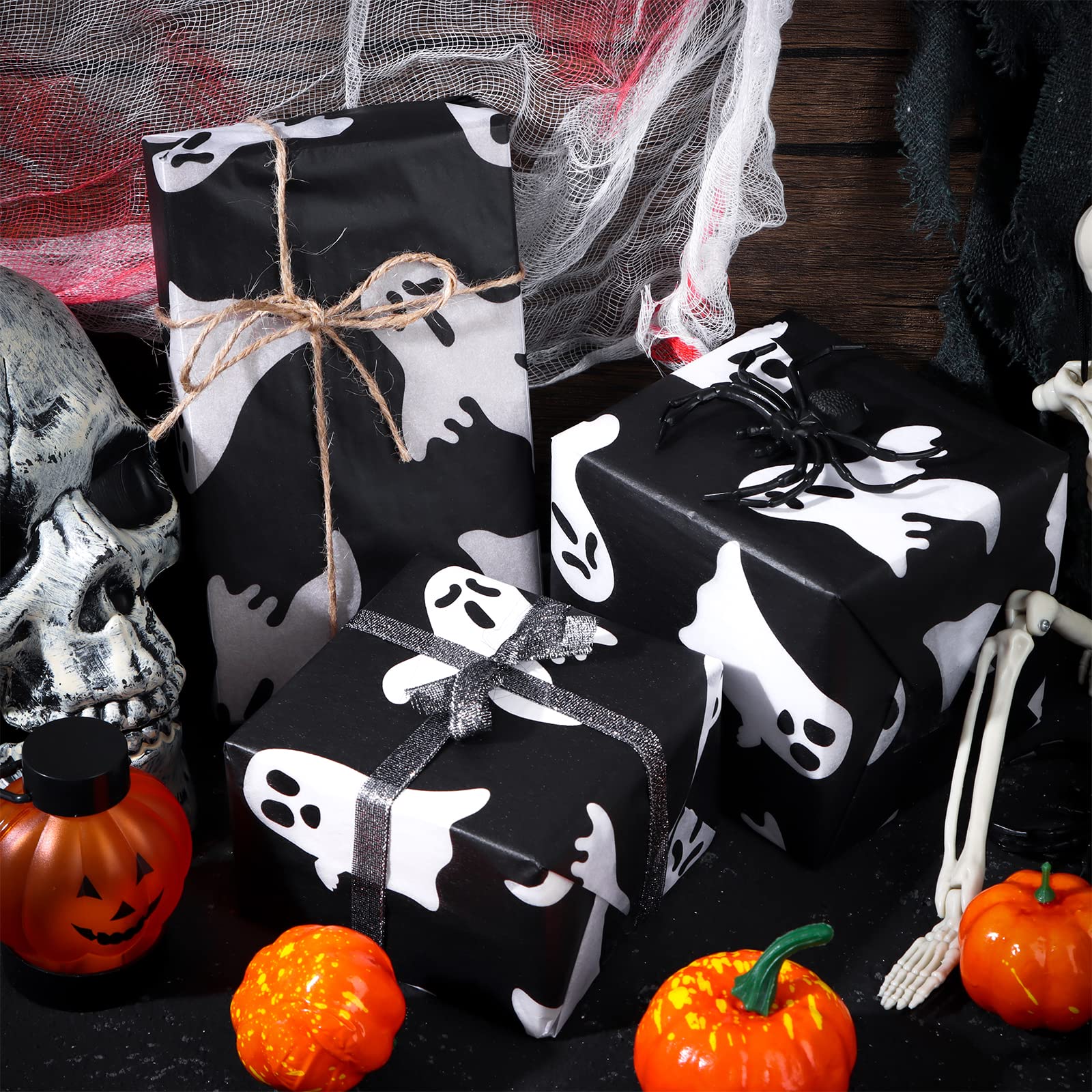 60 Sheets 20x20 Inch Halloween Tissue Paper - White Ghost & Horror Pattern Decorative Paper for Party Decorations, Gift Wrapping, Scrapbooking & DIY Crafts