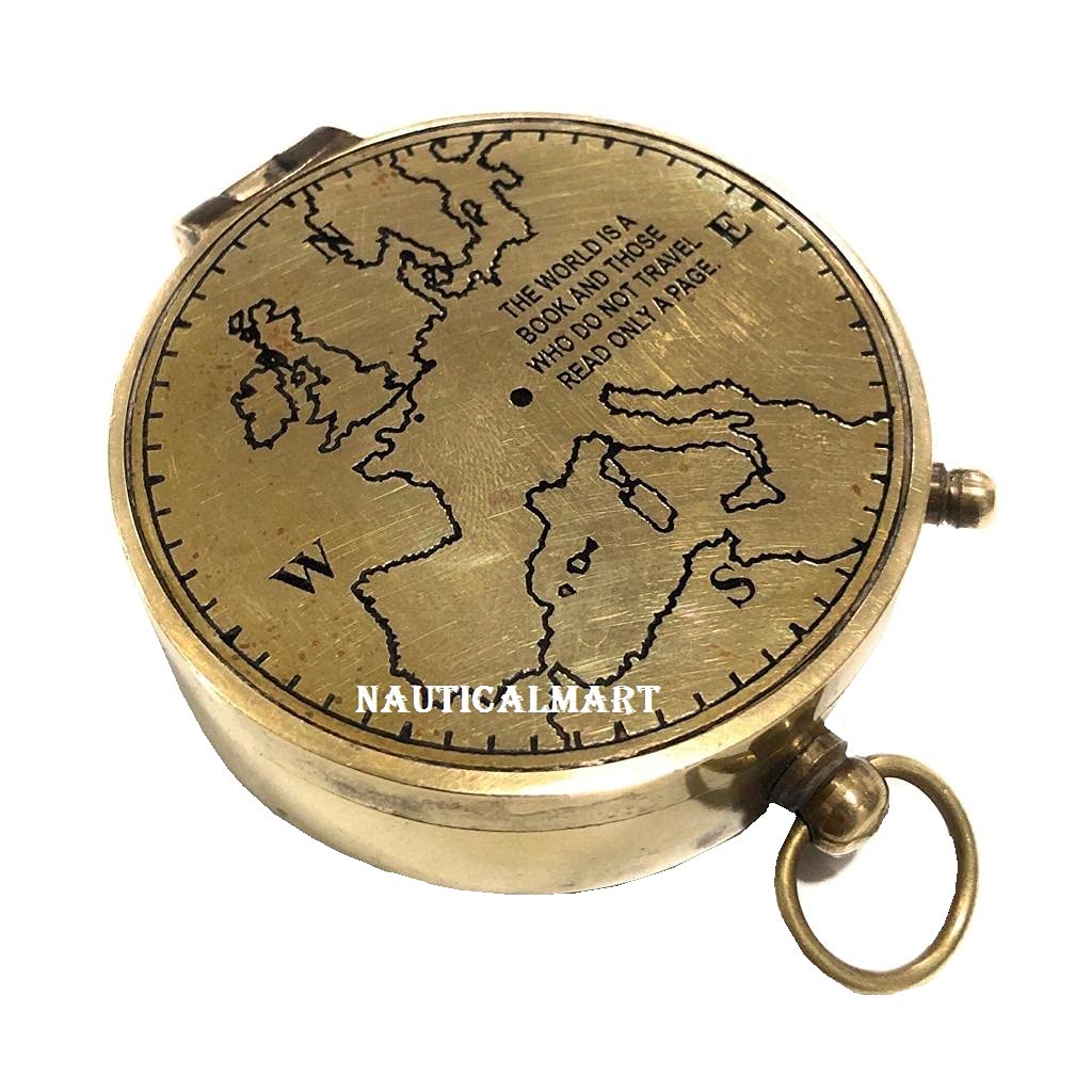 Nautical-Mart World Map Compass Gift Set - Inspirational Travel Gifts for Baptism, Confirmation, Missionary, Birthday, Wedding & Anniversary - Unique Corporate & Father's/Mother's Day Presents - Perfect for Adventurers, Graduates & Wanderlust Souls