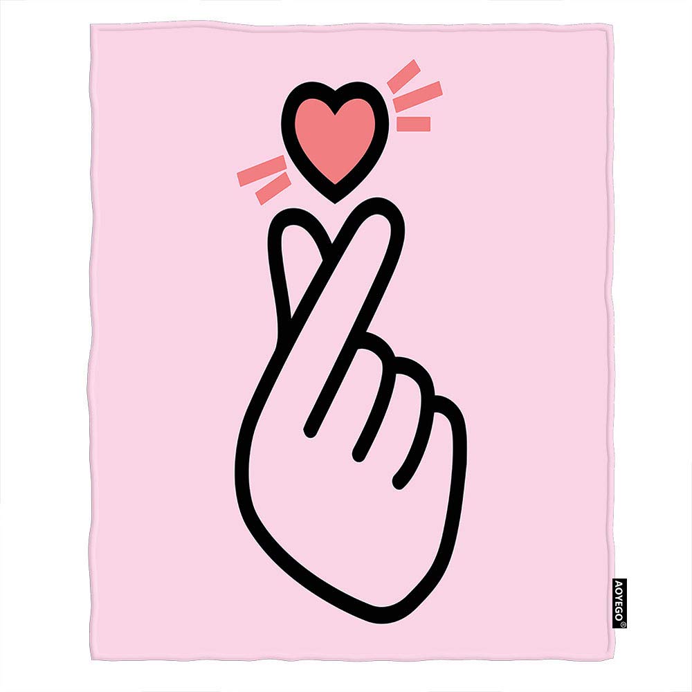Korean Heart Love Blanket 50x60 Inch - Soft Flannel Throw for Couples, Bed & Couch Romance