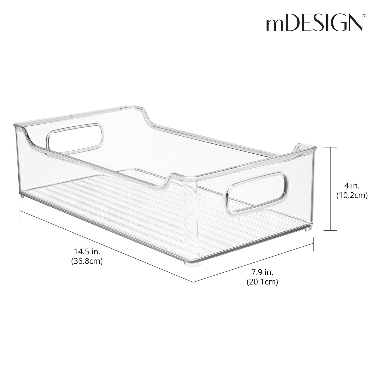 mDesign Clear Plastic Kitchen Storage Bins with Handles - 4 Pack Pantry Organizer for Food, Fruits, Yogurt & Squeeze Pouches - Cabinet, Refrigerator & Freezer Storage Solutions - Perfect for Kitchen Organization & Space Saving
