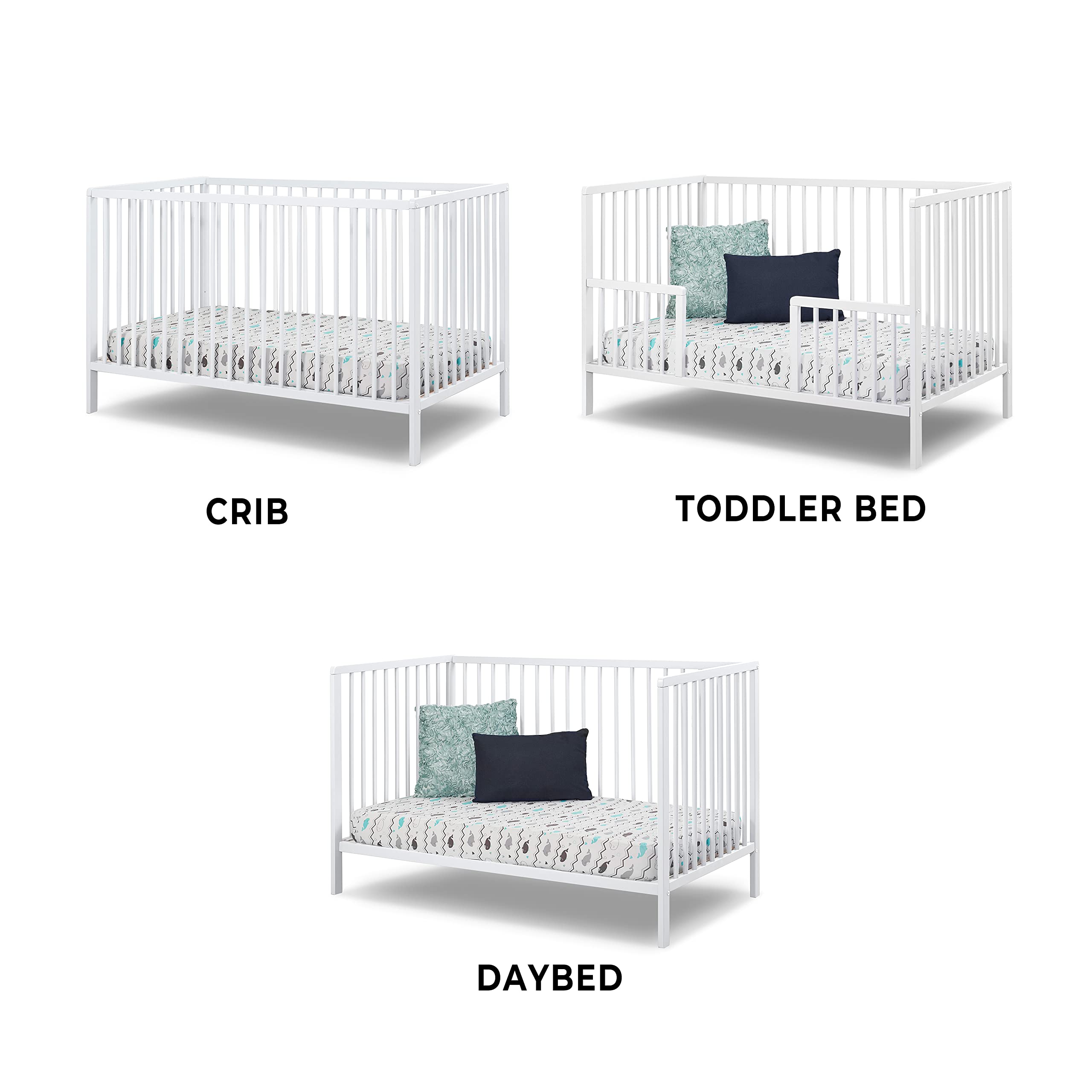 Sorelle Furniture Happy Crib 3-in-1 Convertible Crib - Sustainable Beech Wood Baby Bed, Toddler Bed & Daybed - Modern Nursery Furniture (White) | Perfect for Newborns, Infants & Growing Kids in Cozy Bedrooms