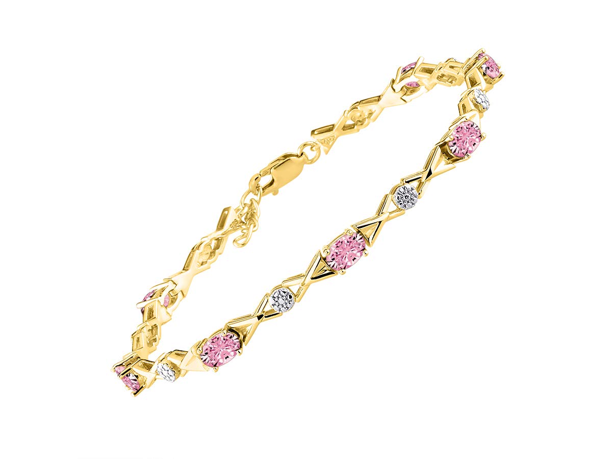 RYLOS Women's Yellow Gold Plated XOXO Hugs & Kisses Tennis Bracelet with Genuine Diamonds & Gemstones - Adjustable 7
