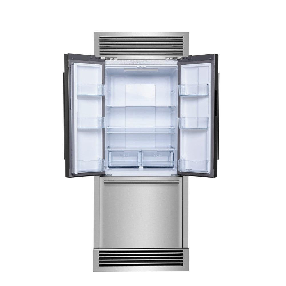Forno Gallipoli 31 Inch 17.5 Cubic Feet French Door Refrigerator with Built-In Ice Maker - Stainless Steel with Decorative Grill Trim Kit (FFFFD1974 35SG) - Perfect for Modern Kitchens, Entertaining & Large Families
