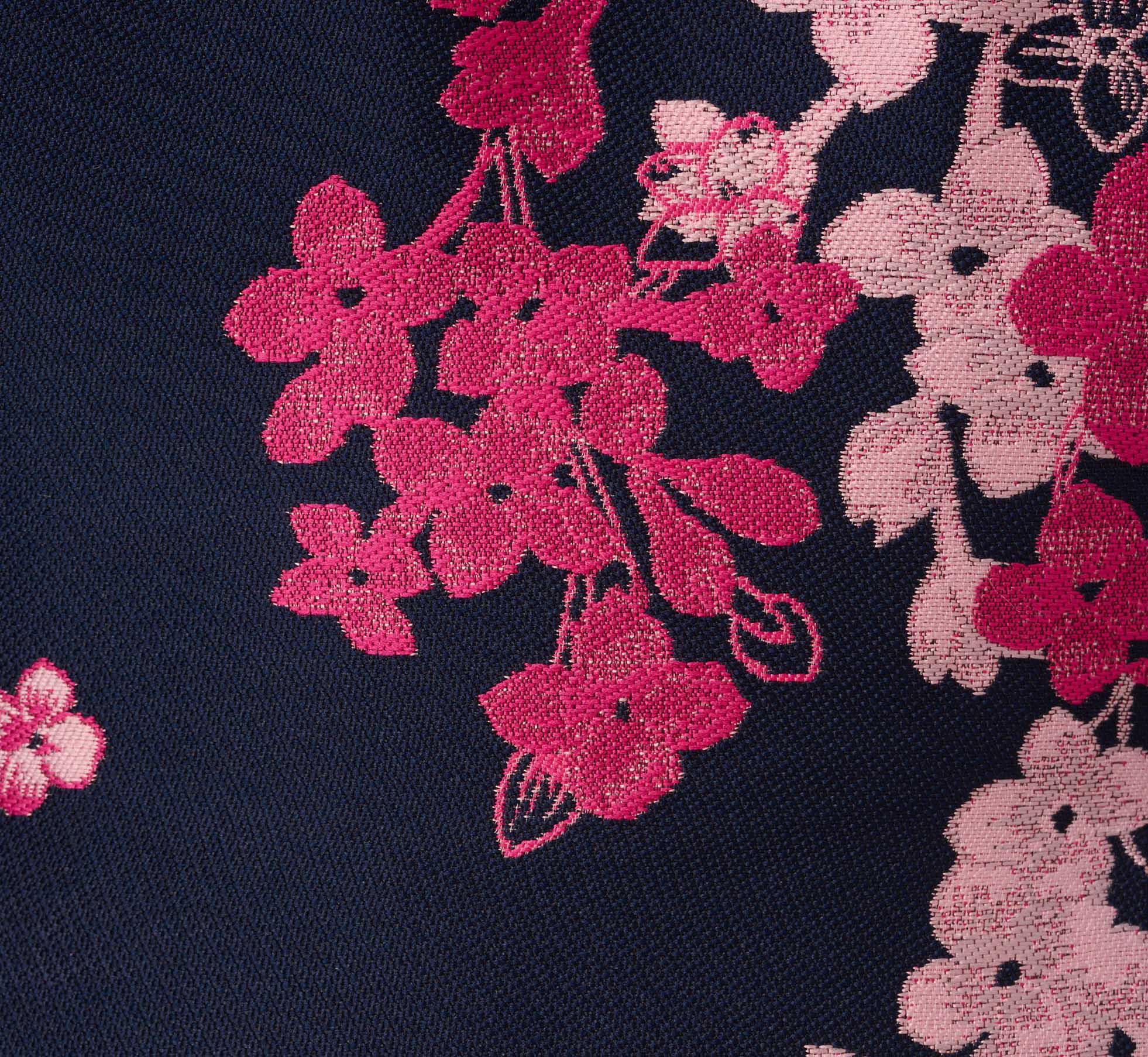 Floral Jacquard Ankle Length Dress with Off-Shoulder Neckline in Navy Pink Multi - Perfect for Summer Weddings, Garden Parties & Date Nights