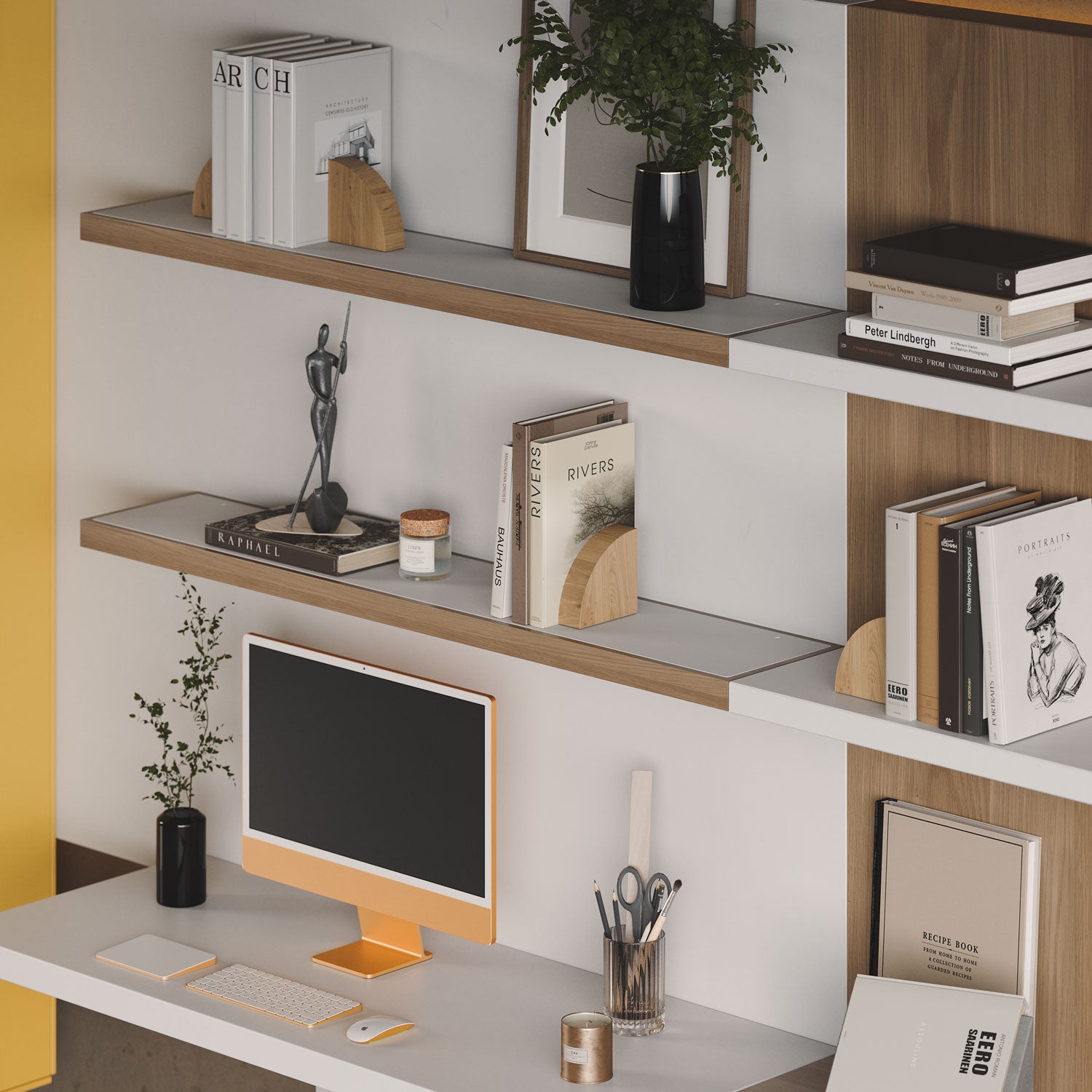 Aksel White Floating Shelf with Inlay - Modern Wall Mounted Storage for Living Room, Bathroom & Kitchen Decor