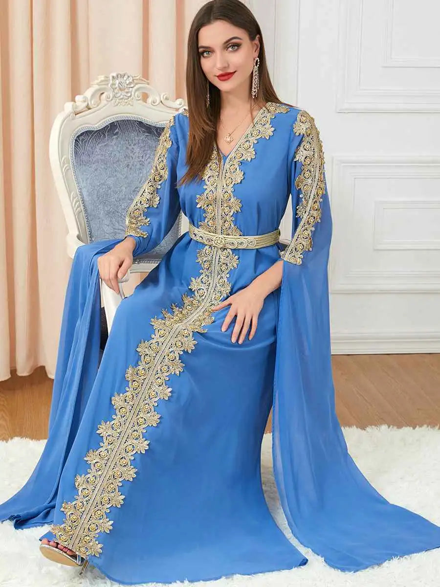 Elegant Arab Women's Chiffon Caftan Dress for Evening Party, Wedding & Special Occasions - Breathable & Comfortable Middle Eastern Kaftan for Eid Celebrations