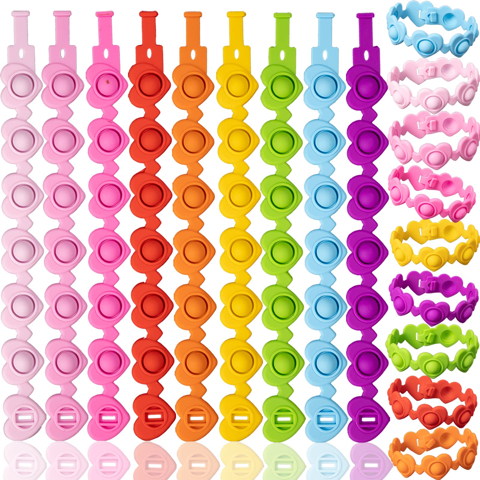 Valentines Day Gifts - 6/9pcs Pop It Bracelet Fidget Toys for Kids, Push Pop Bubble Sensory Bracelets for Toddlers Girls Boys, Party Favors & Classroom Exchange Gifts - Perfect for Stress Relief, Birthday Parties and School Activities