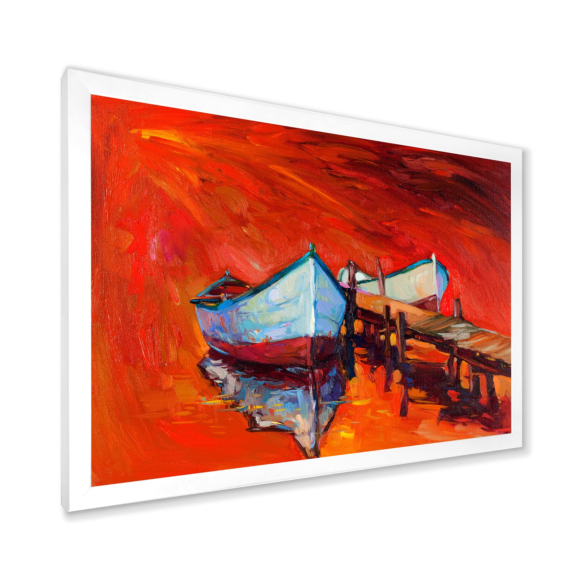 DesignQ Boats on Water Near Coastal Town IV - Nautical & Coastal Framed Wall Art for Living Room, Bedroom, Office Decor | Beach House Wall Decor | Marine Themed Home Art