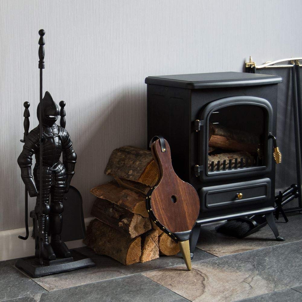 Dark Knight Fireplace Tool Set - Heavy Duty Black Cast Iron Fireplace Accessories for Home & Outdoor Use | Fireplace Poker, Shovel, Brush & Stand | Rust-Resistant & Durable for Fireplace Maintenance