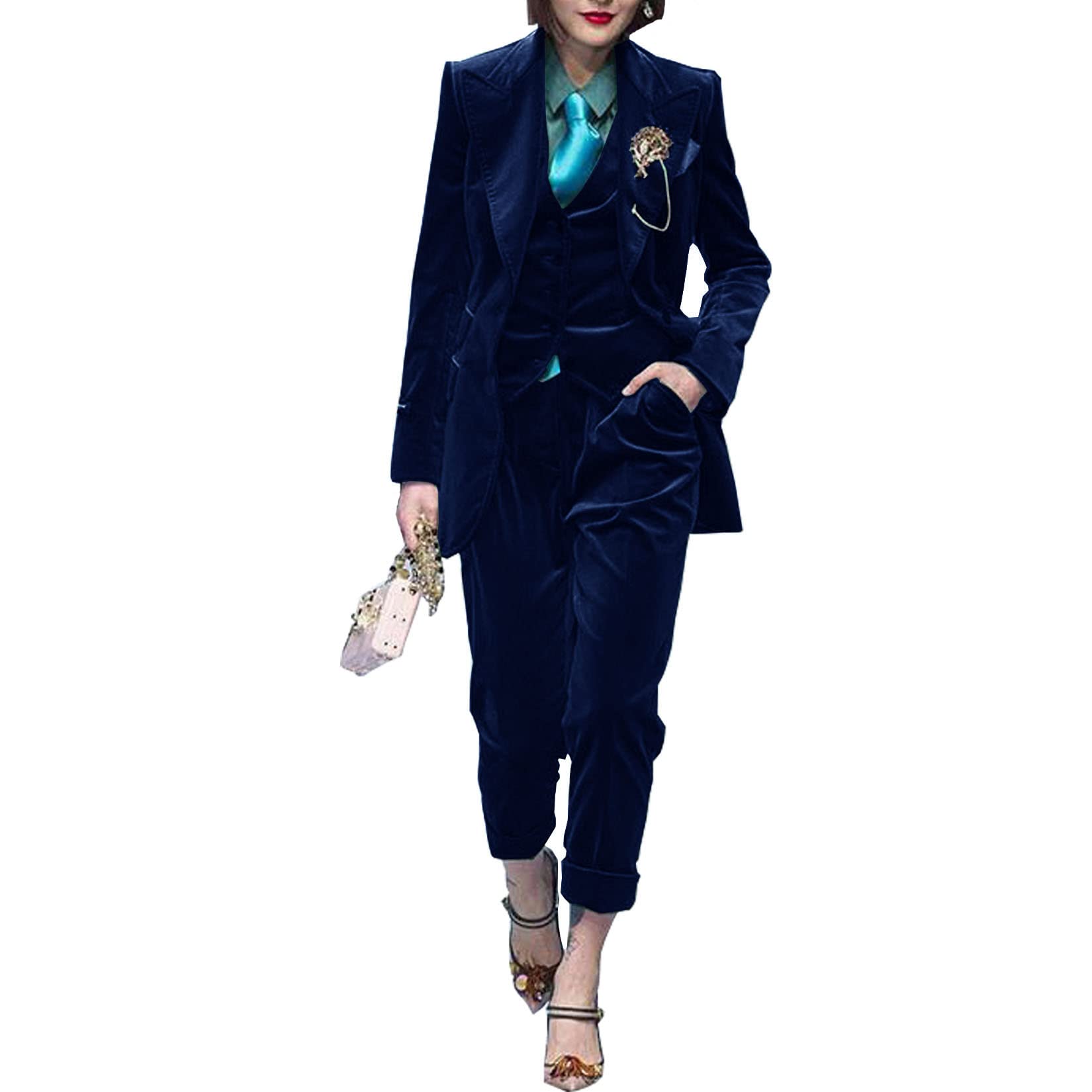 Women's Velvet 3-Piece Business Suit - Slim Fit Blazer, Pants & Vest Set for Office Work, Formal Events & Party Wear | Professional Tuxedo Outfit for Women