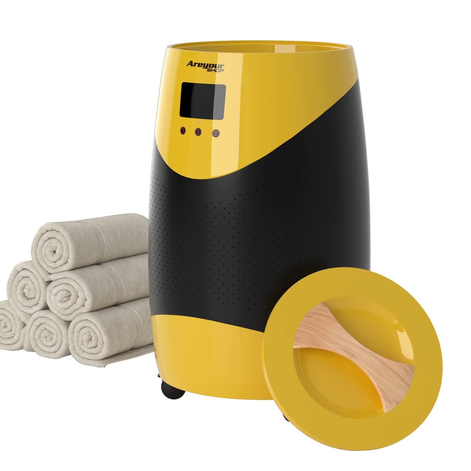 Topteng 20L Yellow Towel Warmer with Wheels - Large Bucket Style Electric Towel Heater for Bathroom & Hot Tub - Fast Heating, Auto Shut Off - Perfect for Spa, Salon, and Home Bathroom Luxury