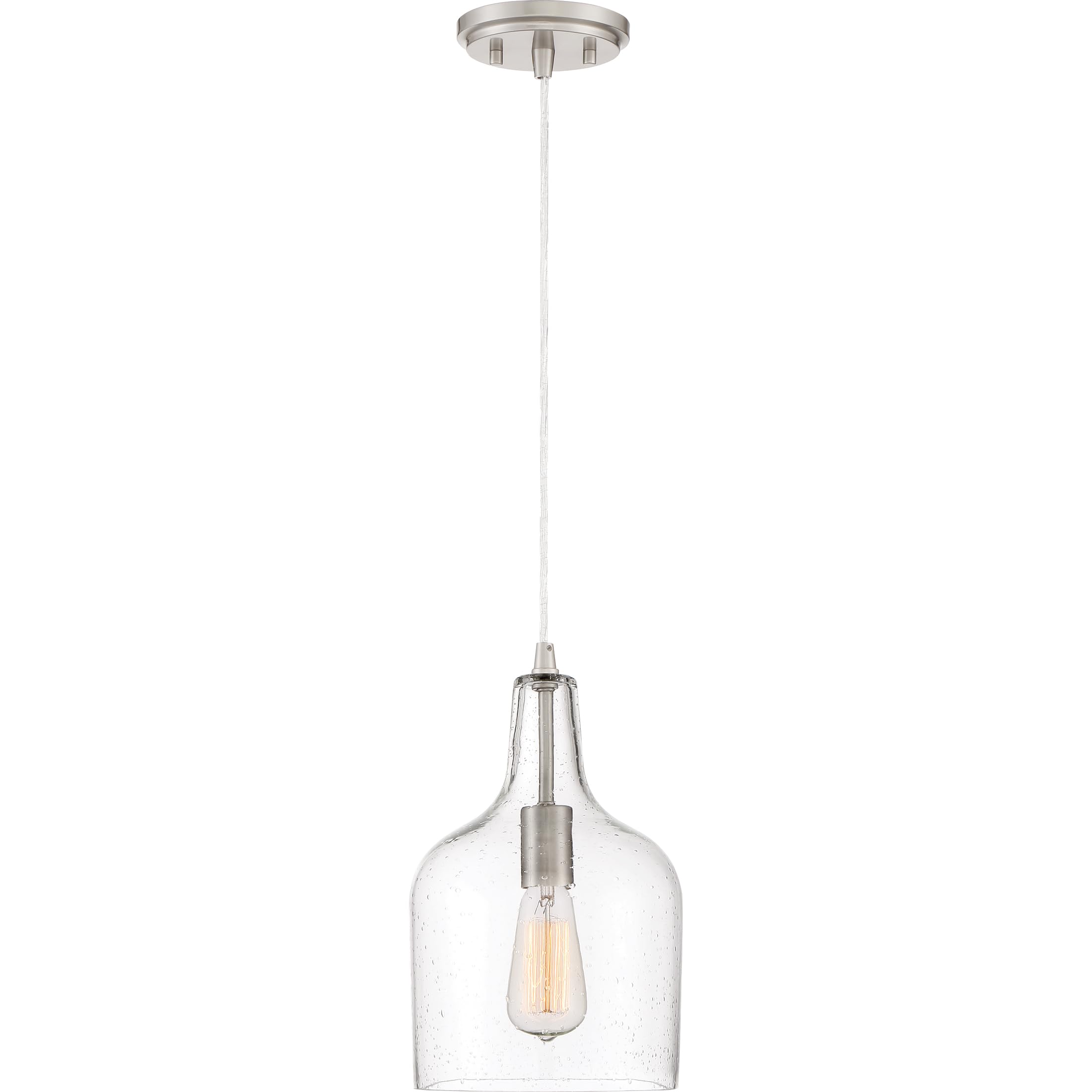 Quoizel Anson 1-Light Brushed Nickel Mini Pendant Light Fixture - Modern Small Ceiling Hanging Lamp for Kitchen Island, Dining Room, or Bedroom Lighting