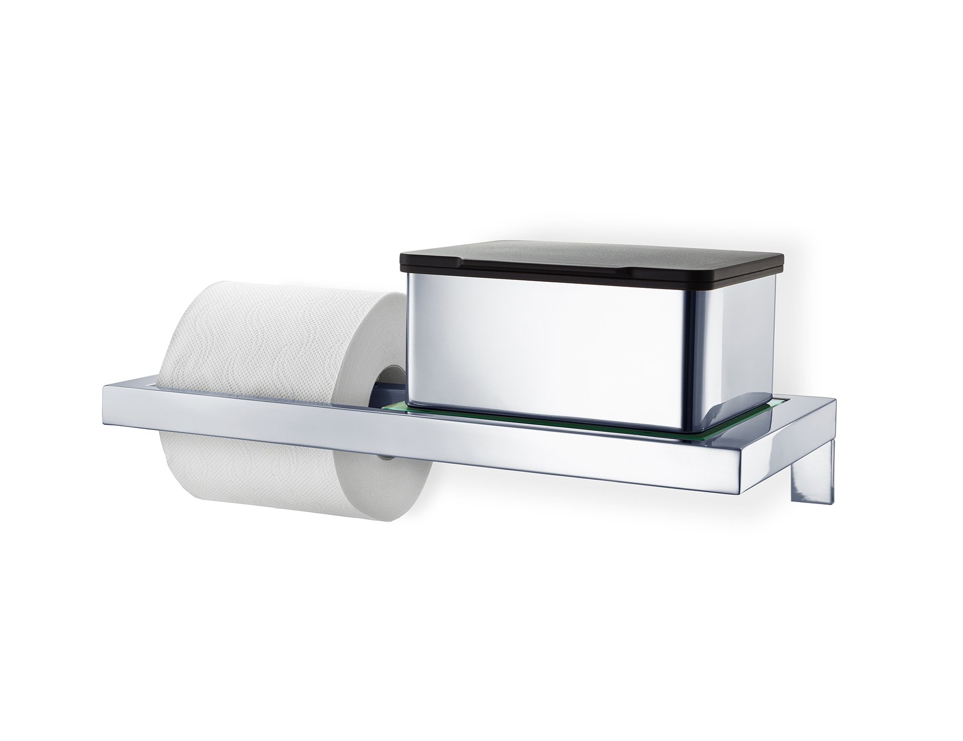 Blomus 68832 Stainless Steel Toilet Paper Holder with Shelf - Polished Finish for Bathroom Organization & Modern Home Decor