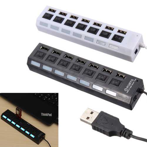 7-Port USB 2.0 Hub with Individual Power Switches - High-Speed Data Transfer for PC, Laptop, Mac - Perfect for Home Office & Gaming Setup