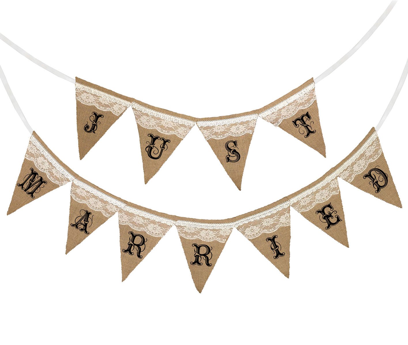 Lillian Rose Just Married Rustic Burlap Wedding Bunting Banner - Vintage Style Wedding Decor for Outdoor, Indoor Ceremonies & Reception Backdrop