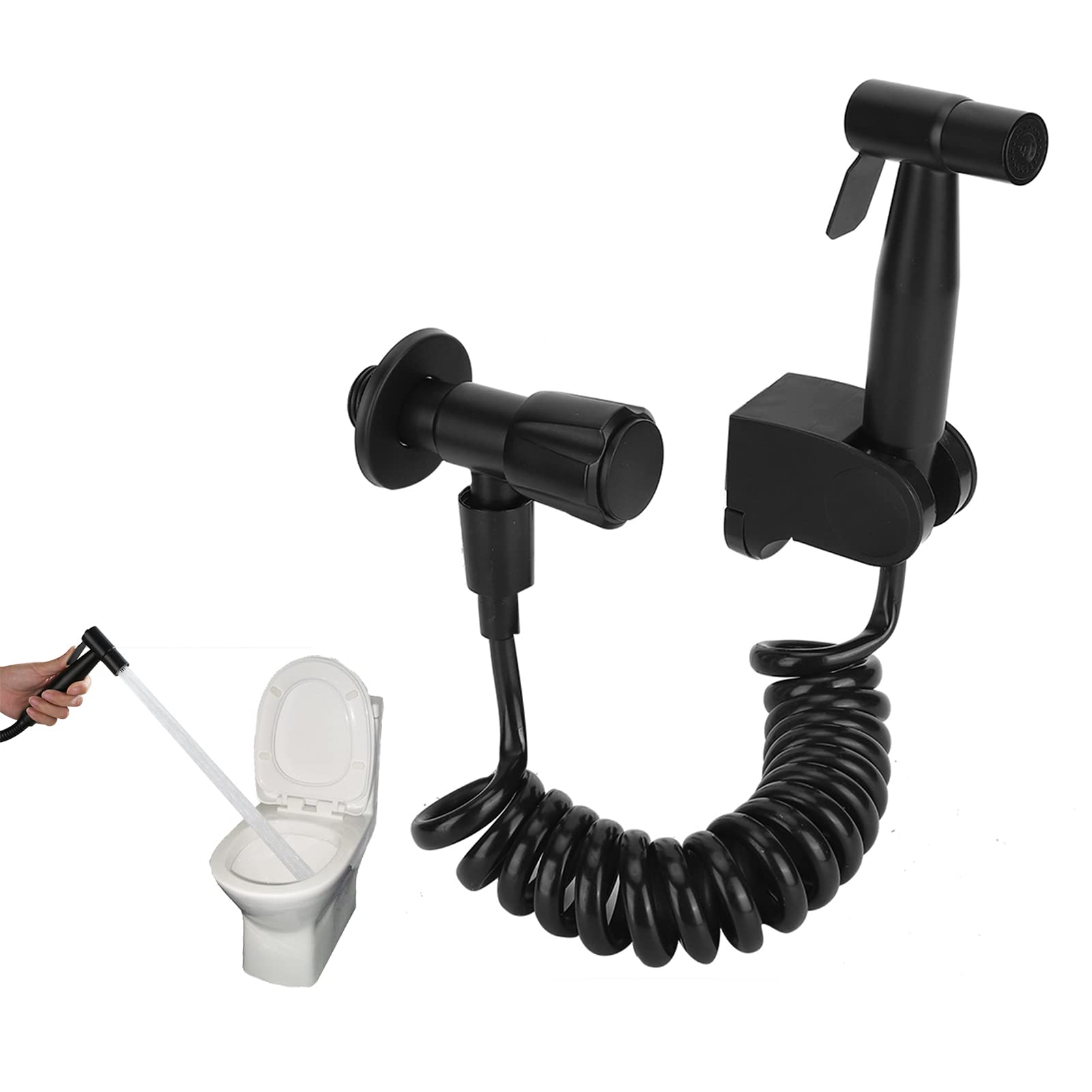 Stainless Steel G1/2 Thread Handheld Bidet Sprayer Kit with Feminine Wash & Hose - Black Bathroom Accessory for Toilet & Personal Hygiene Cleaning