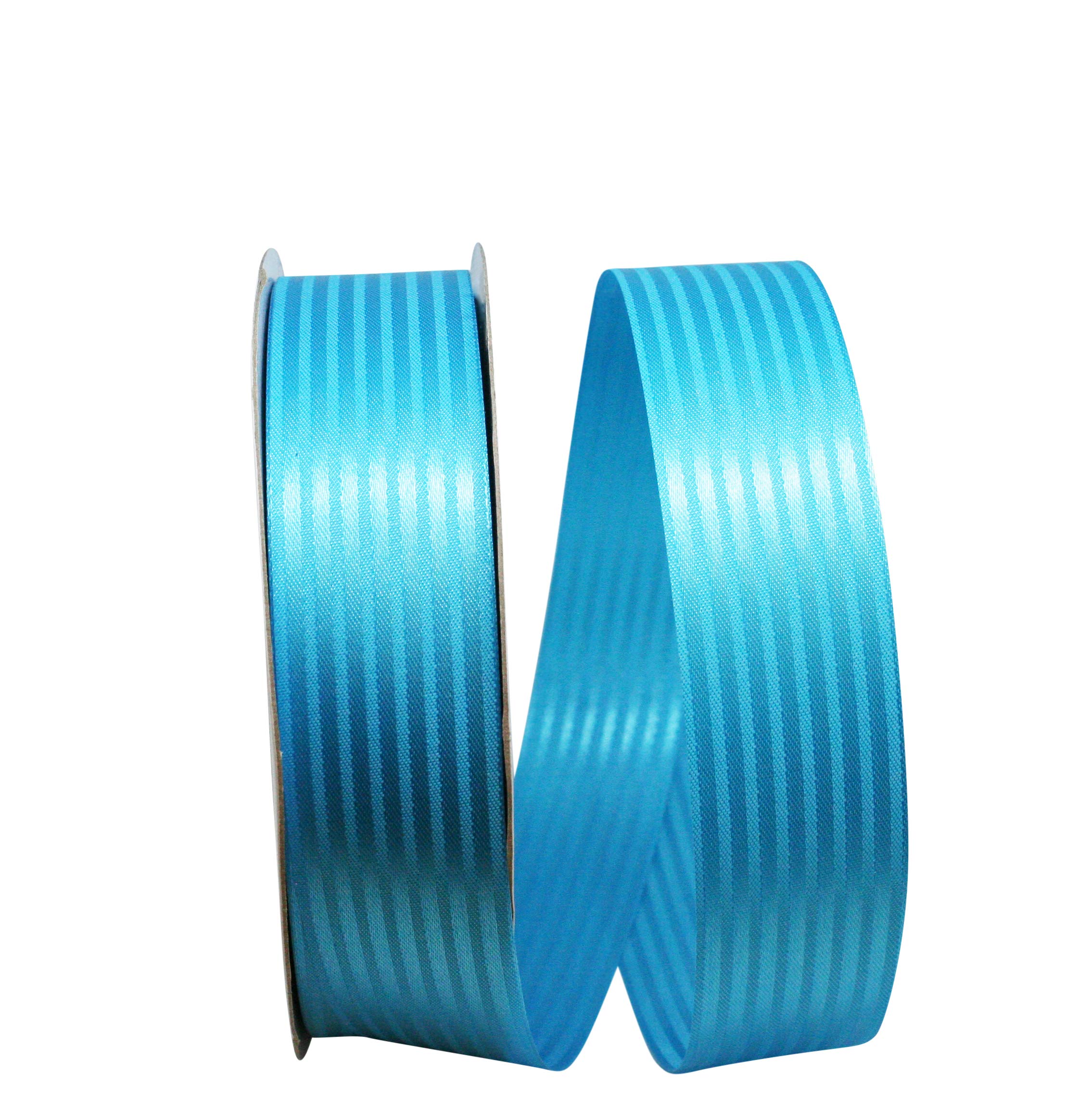 Reliant Ribbon Tux Stripe Ribbon - 1-3/8 Inch x 100 Yards, Turquoise Blue Decorative Ribbon for Gift Wrapping, Wedding Decorations, DIY Crafts & Party Favors