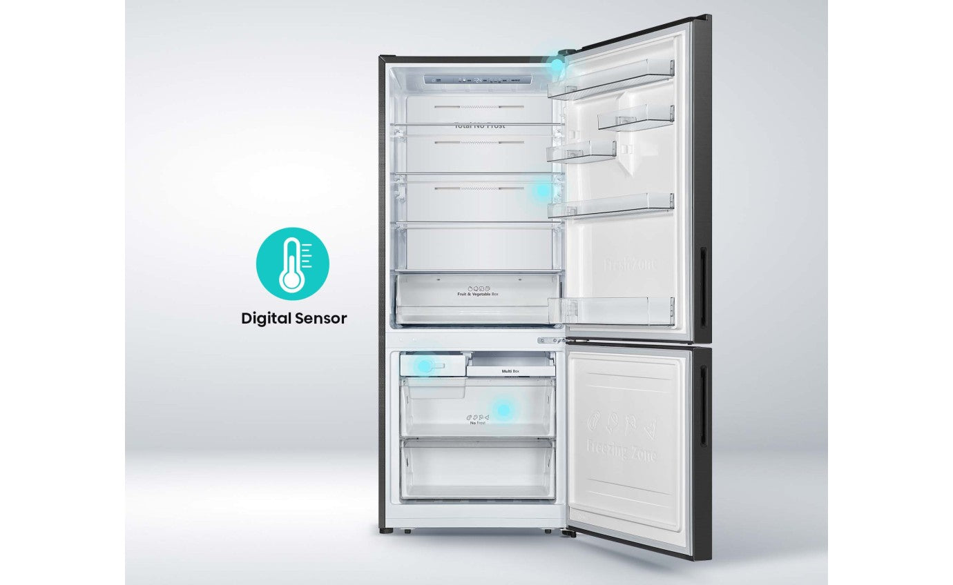 Hisense 417L Bottom Mount Refrigerator - Energy Efficient PureFlat Eco Vision, Black Steel HRBM418E - Perfect for Small Kitchens & Apartments