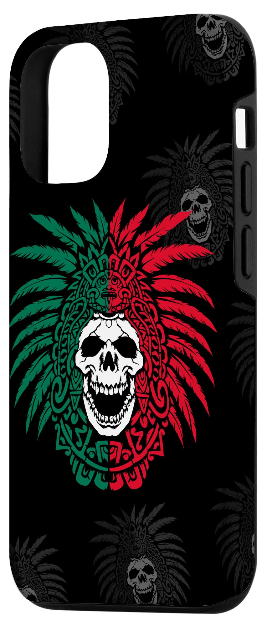 iPhone 12/12 Pro Case with Mexico Flag & Aztec Warrior Skull Design - Hecho En Mexico Calavera Phone Cover - Perfect for Travel, Cultural Enthusiasts & Patriotic Gift Giving