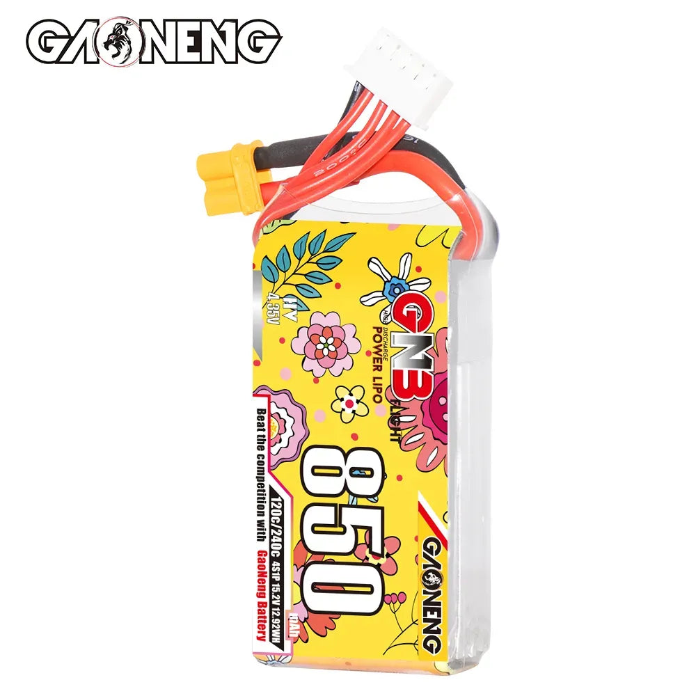 GAONENG GNB LiHV 4S 15.2V 850mAh 120C XT30 LiPo Battery for RC Drones, FPV Racing, and Airsoft Guns - High Performance Rechargeable Drone Battery