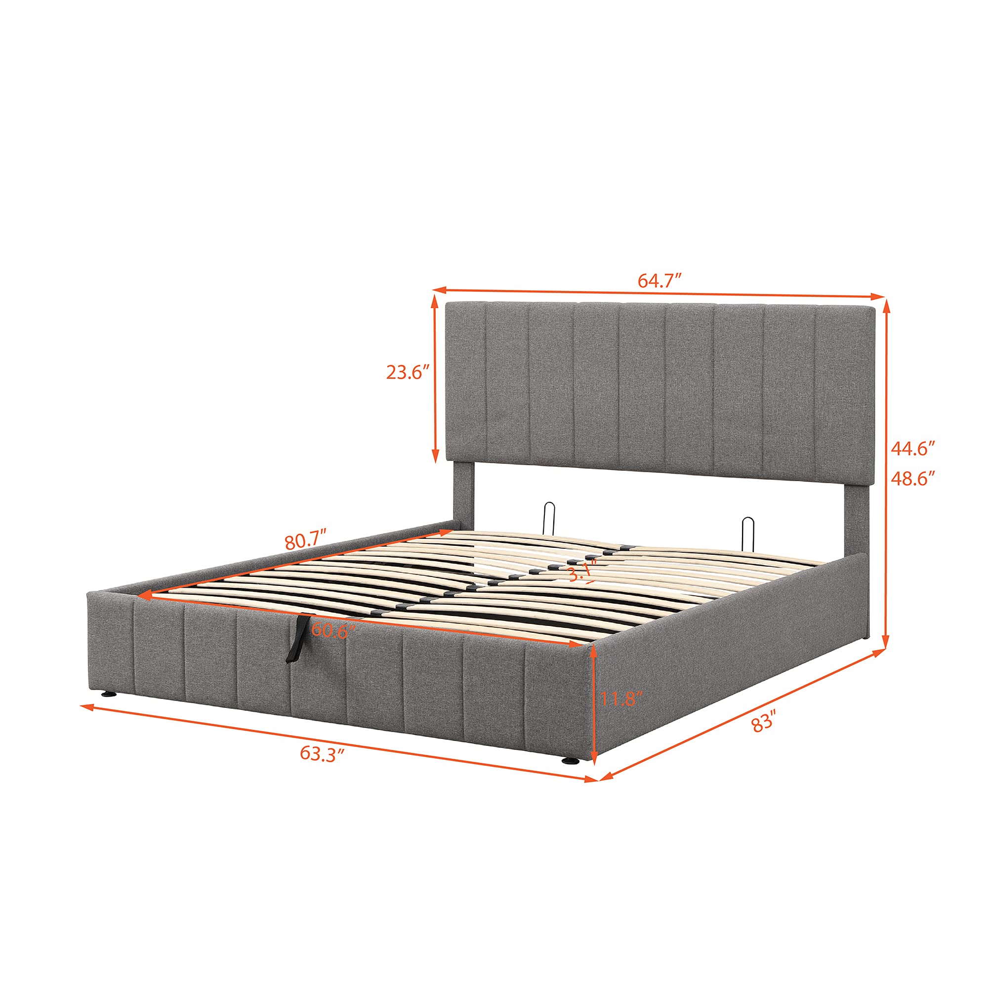 P PURLOVE Queen Size Upholstered Platform Bed with Tufted Headboard & Hydraulic Lift Storage System - Underbed Storage Bed Frame (Gray) for Master Bedroom, Guest Room & Small Space Organization