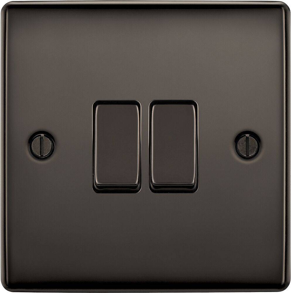 BG Nexus Metal Black Nickel 2G 2W Light Switch NBN42 - Modern Electrical Switch for Home & Office Lighting Control