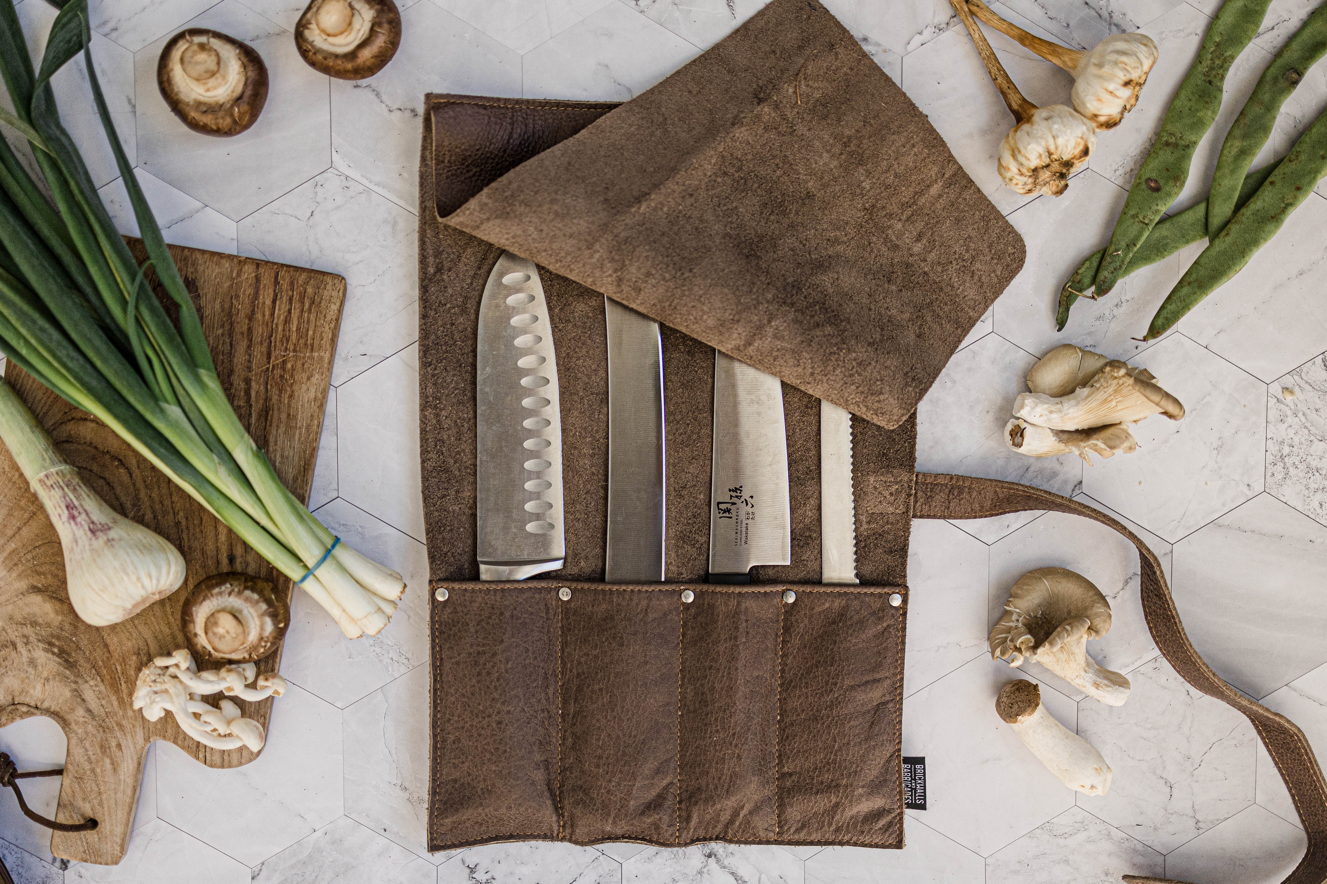 Savage Knife Pouch - Premium 4-Slot Leather Knife Roll for Chefs & Outdoor Enthusiasts | Perfect for Kitchen Storage, Camping & BBQ Tools Organization