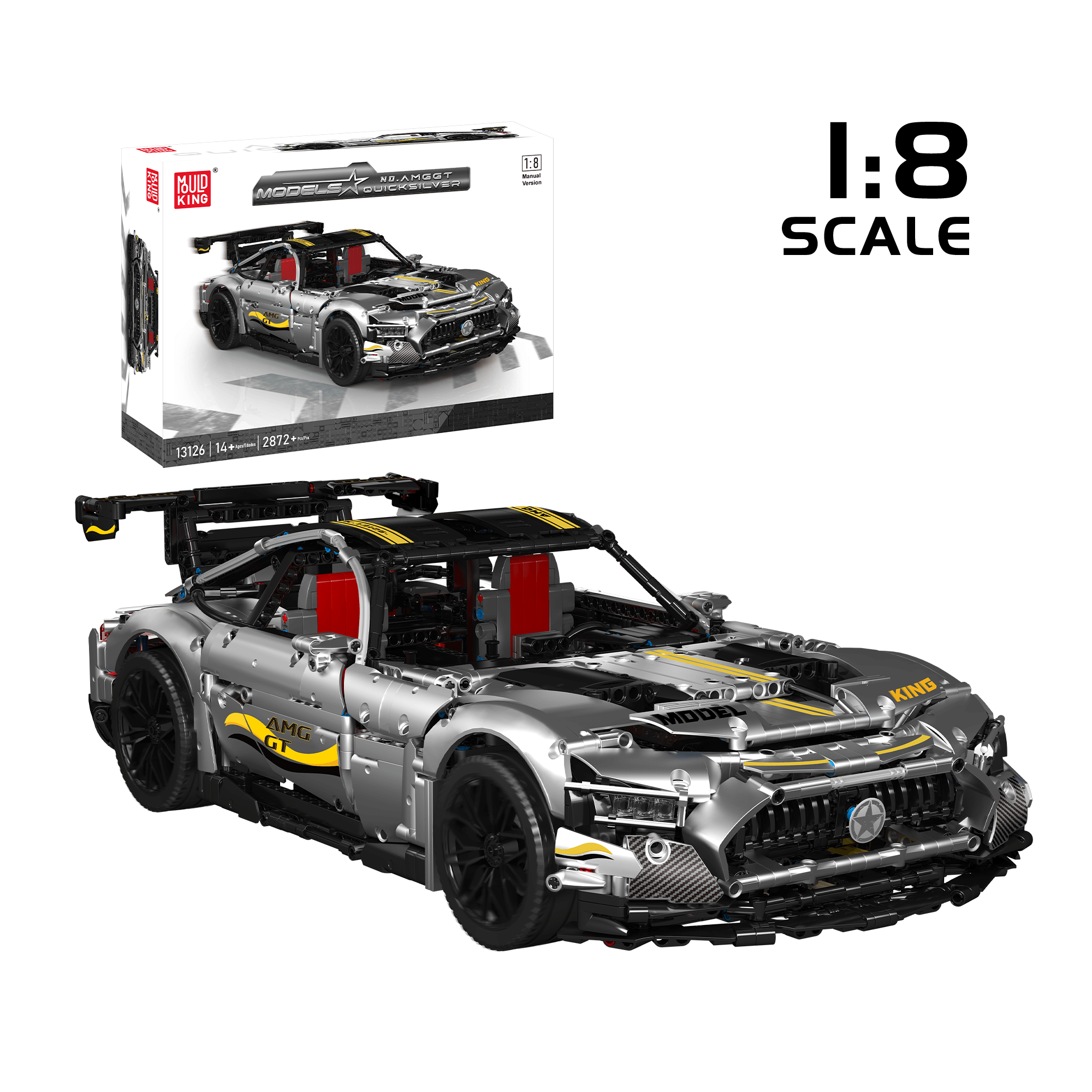 Mould King 13126 AMG GT Remote Control Sports Car Building Kit | 2,872 PCS STEM Toy for Adults & Kids | Perfect for Collectors, Birthday Gifts & Racing Enthusiasts