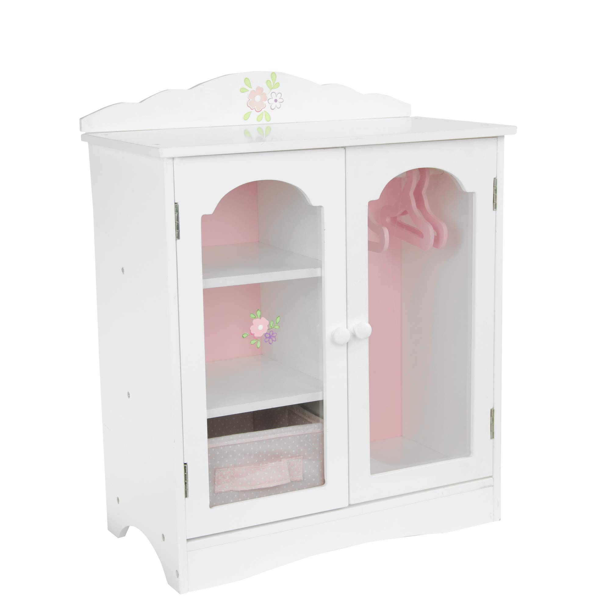 Olivia's Little World - 18 Inch Princess Doll Wooden Wardrobe with 3 Hangers, Fits American Girl & Our Generation Dolls - White | Doll Clothes Storage Organizer | Perfect for Kids' Bedroom & Playroom Decor