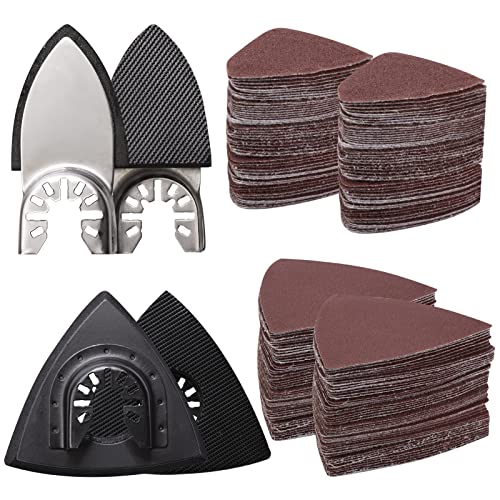 104-Piece Oscillating Tool Sanding Kit - Triangle & Finger Sanding Pads with 100 Multitool Sandpapers for Wood, Plaster Finishing | Perfect for DIY Home Projects, Furniture Refinishing & Craft Work