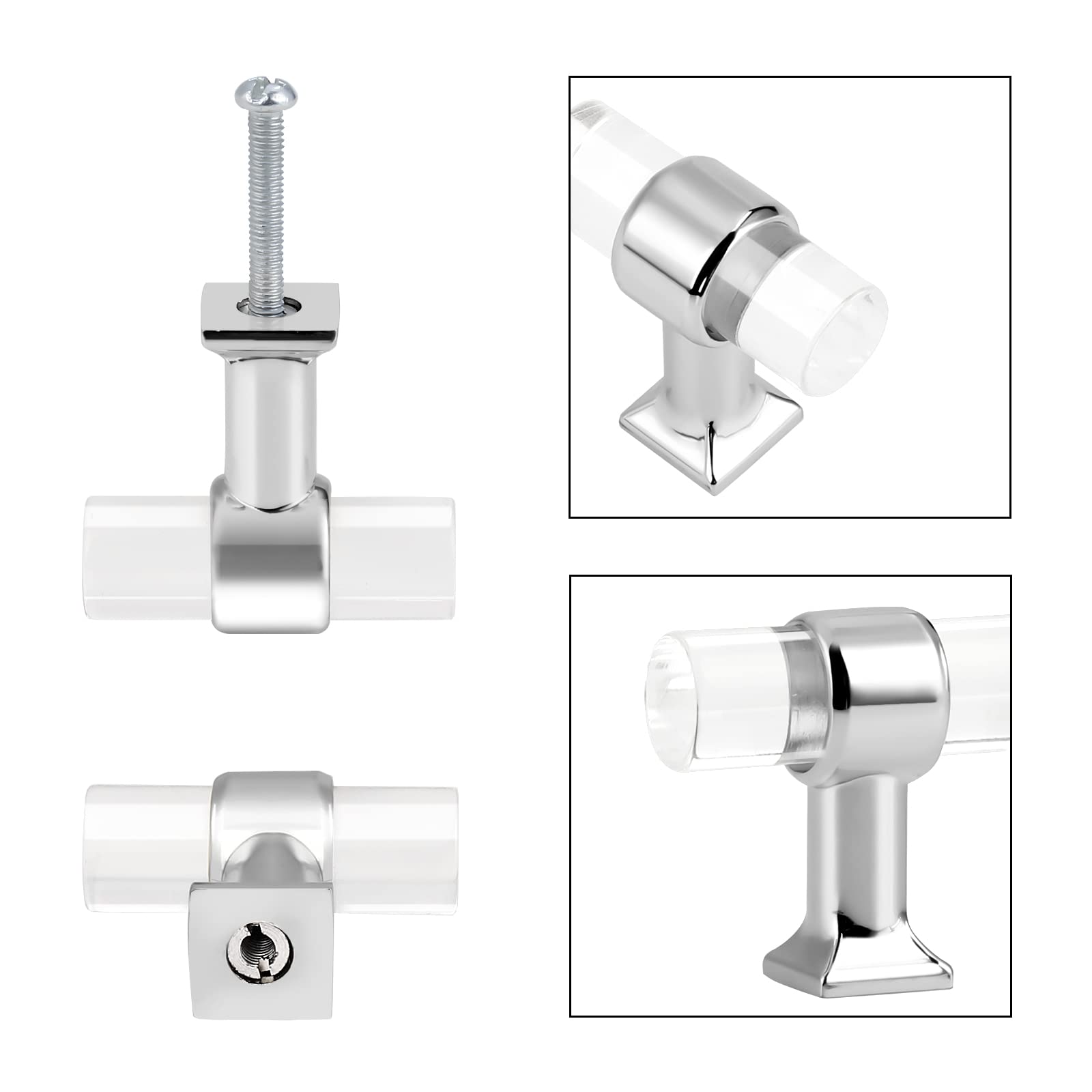 50 Pack Polished Chrome Cabinet Knobs with Clear Acrylic Handles - Single Hole Drawer Pulls for Kitchen Cabinets & Furniture - Durable Alloy Hardware for Home, Office & DIY Projects