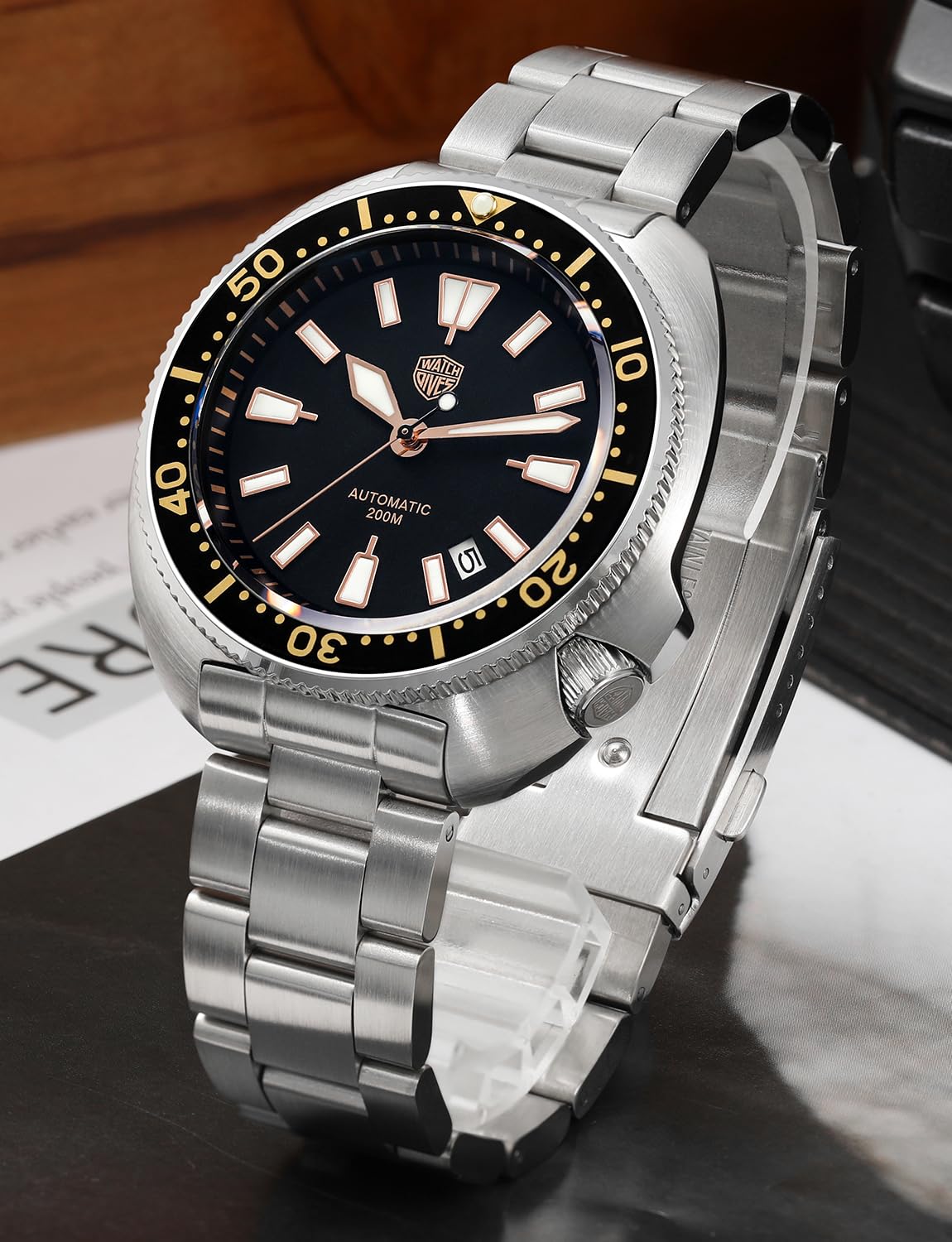 **Watchdives Automatic Diver Watches for Men - NH35 Movement, 200M Water Resistant, Sapphire Crystal, 316L Stainless Steel Bracelet, Luminous Hands - Perfect for Diving, Swimming & Outdoor Adventures**