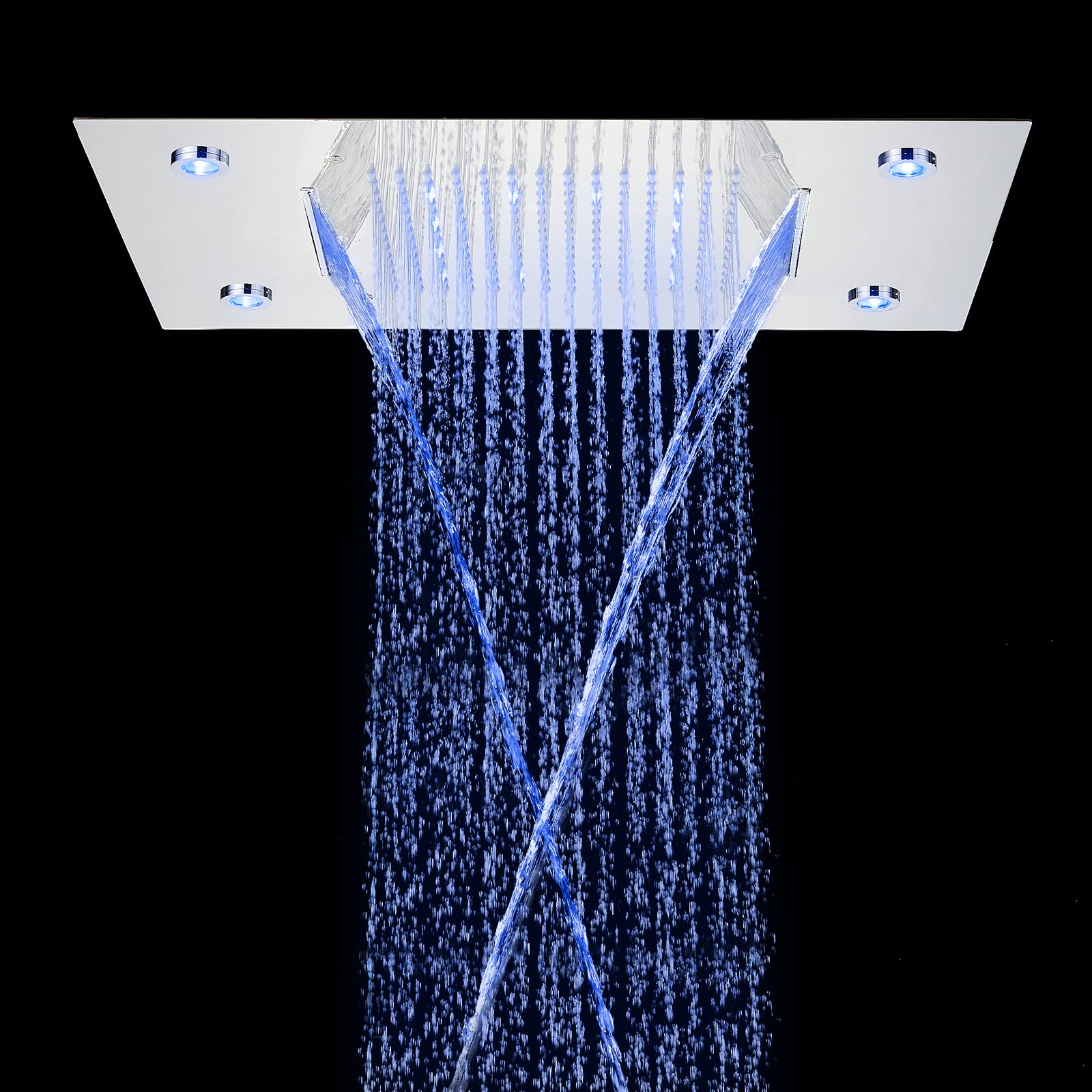 Suguword 20 X 14 Inch LED Square Rain Shower Head - High Pressure Ceiling Mounted Bathroom Shower System with Waterfall Rainfall Function, Chrome Finish for Luxurious Spa-Like Experience at Home