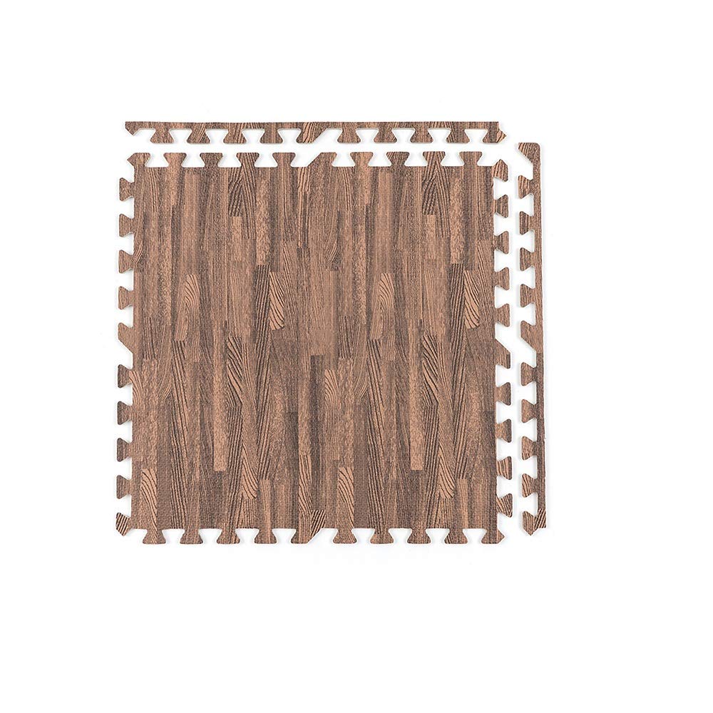 QFFL Baby Puzzle Play Mat - EVA Foam Interlocking Floor Tiles with Wood Grain Design & Wall Borders for Kids Playroom, Nursery, Gym, Yoga & Garage - 9pc Set - Safe Non-Toxic Crawling Mat for Infants & Toddlers