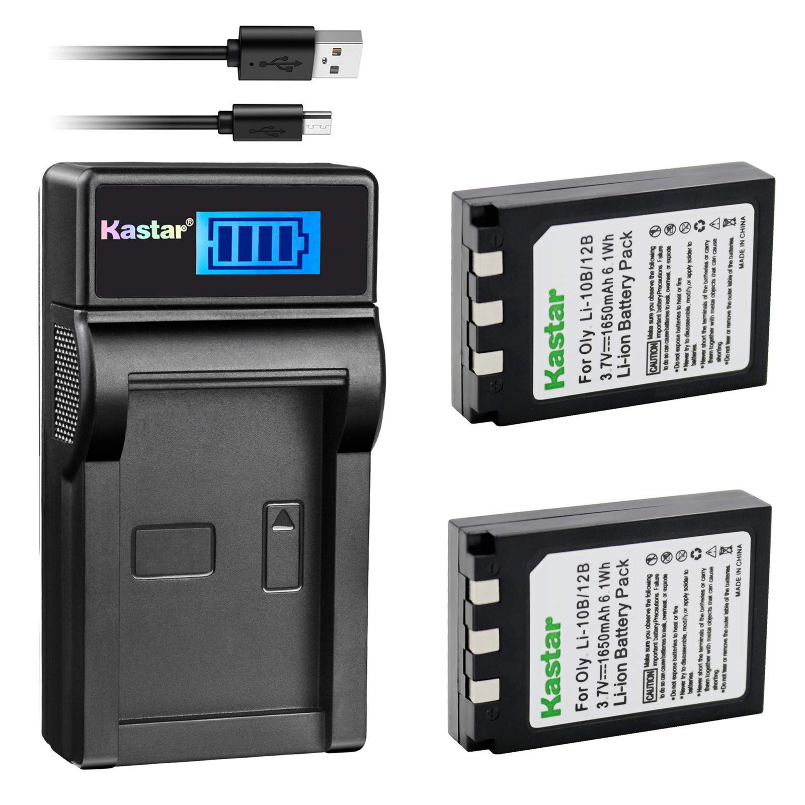 Kastar 2-Pack Replacement Battery & LCD Slim USB Charger Compatible with Olympus LI-10B LI-12B Stylus 300-800 C-50-70 470-770 5000 Camedia & Sanyo Xacti Series Digital Cameras - Perfect for Travel Photography & Backup Power