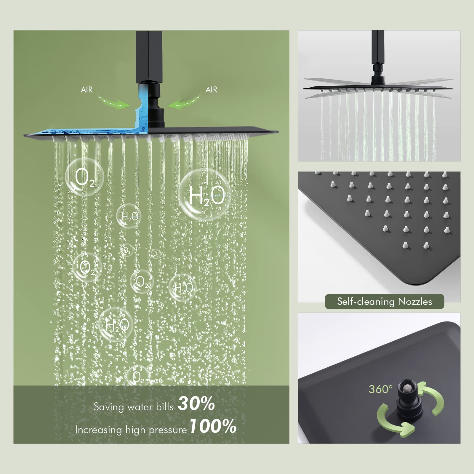Premium Matte Black Shower System with 10 Inch Rain Shower Head, Handheld Spray & Body Jets - 3 Way Ceiling Mount Shower Faucet Set with Pressure Balanced Valve for Luxurious Spa Experience at Home