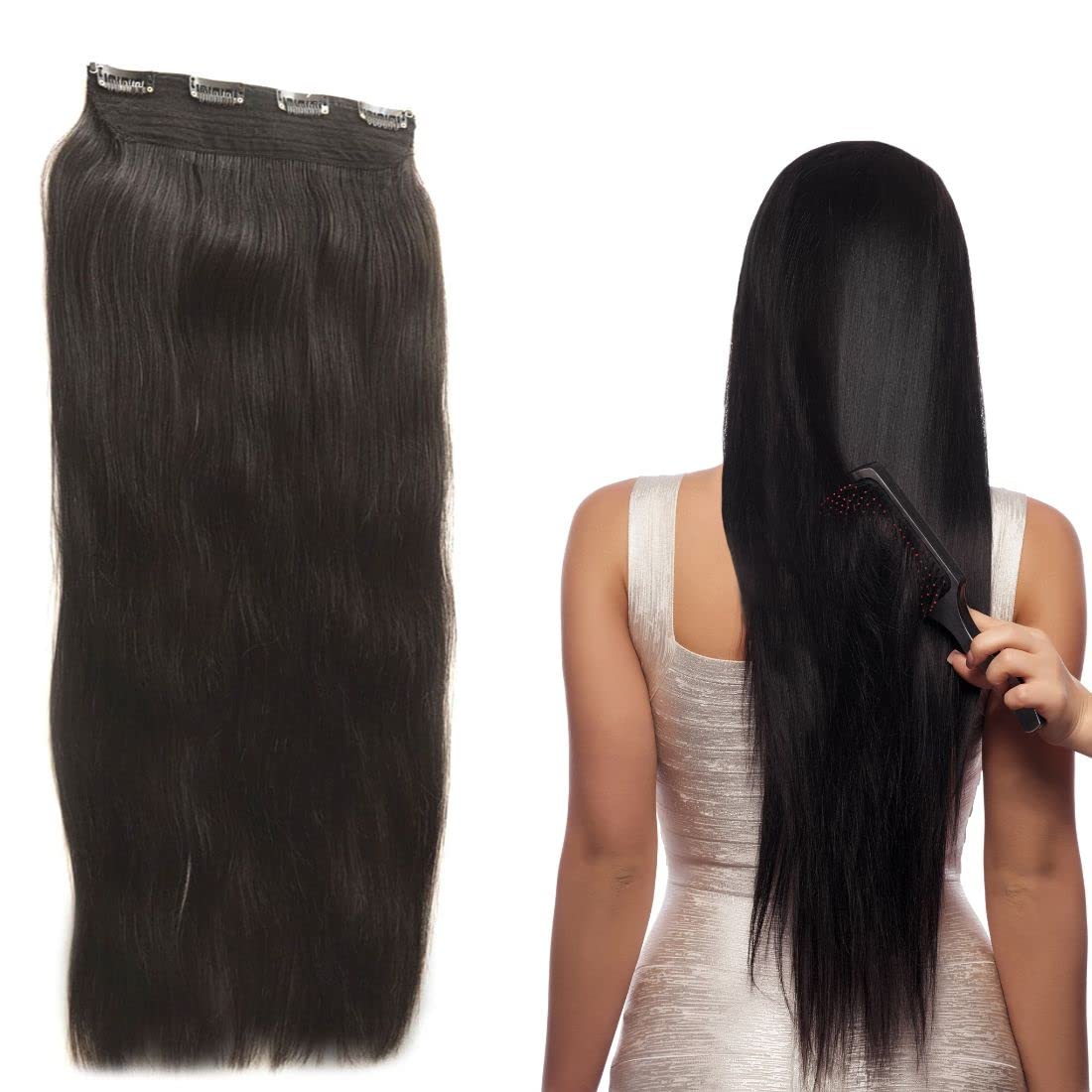 CADENZA HAIR 4 Clip-in Human Hair Extensions 18 Inch 100g Natural Black Remy Straight - Real Human Hair for Women - Perfect for Daily Styling, Volume Boost & Special Occasions